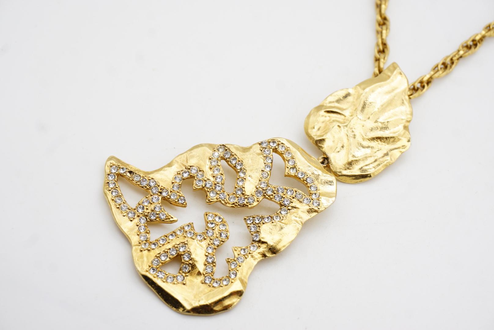 Yves Saint Laurent YSL Collar largo calado de cristal con doble hoja colgante en venta 5