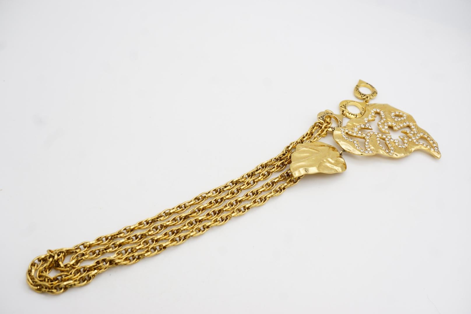 Yves Saint Laurent YSL Collar largo calado de cristal con doble hoja colgante en venta 7