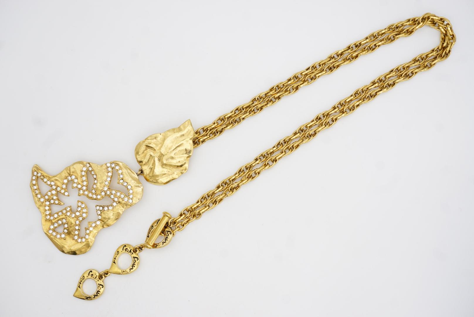 Yves Saint Laurent YSL Collar largo calado de cristal con doble hoja colgante en venta 11