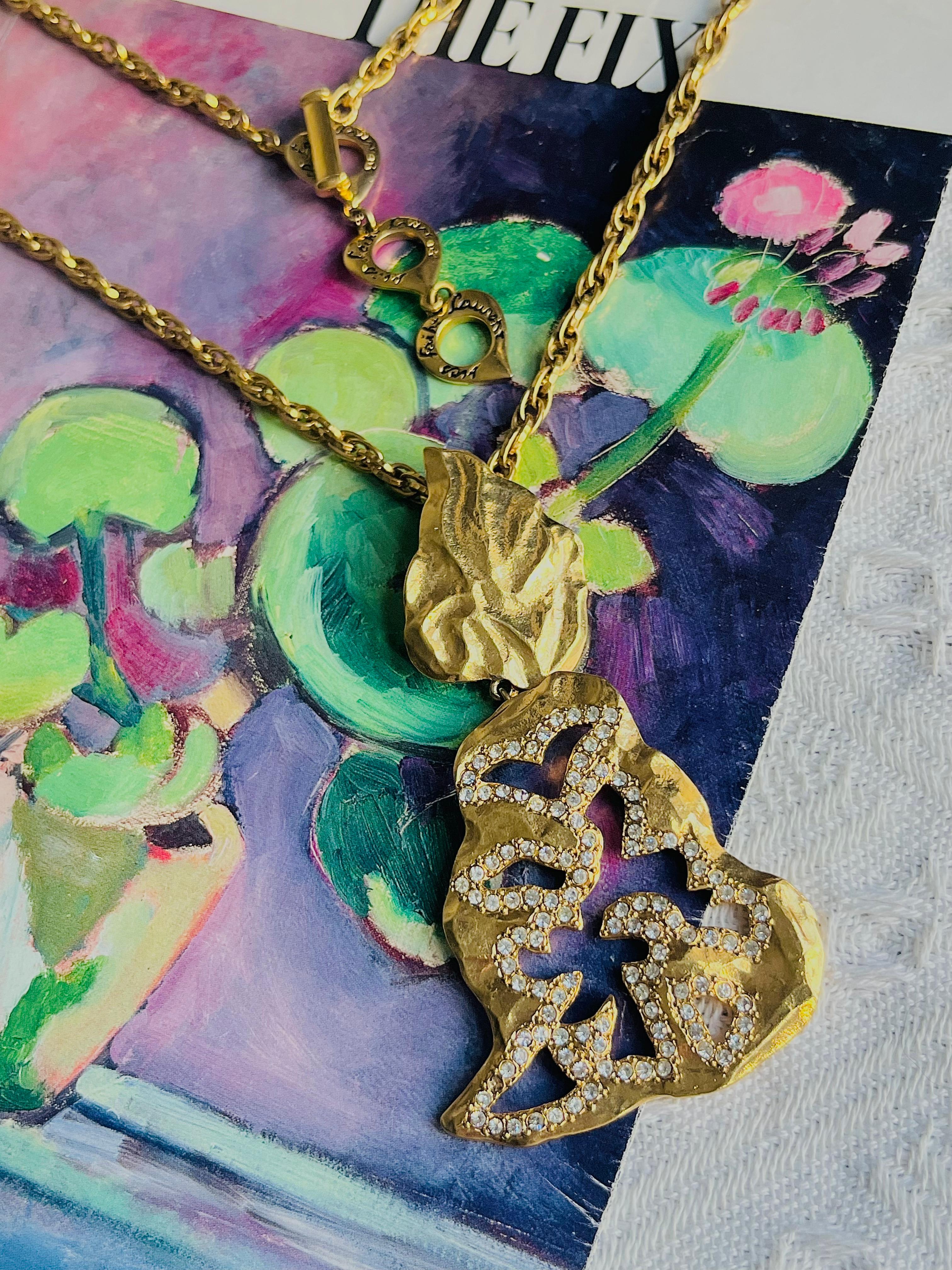 Yves Saint Laurent YSL Collar largo calado de cristal con doble hoja colgante en Excelente estado para la venta en Wokingham, England