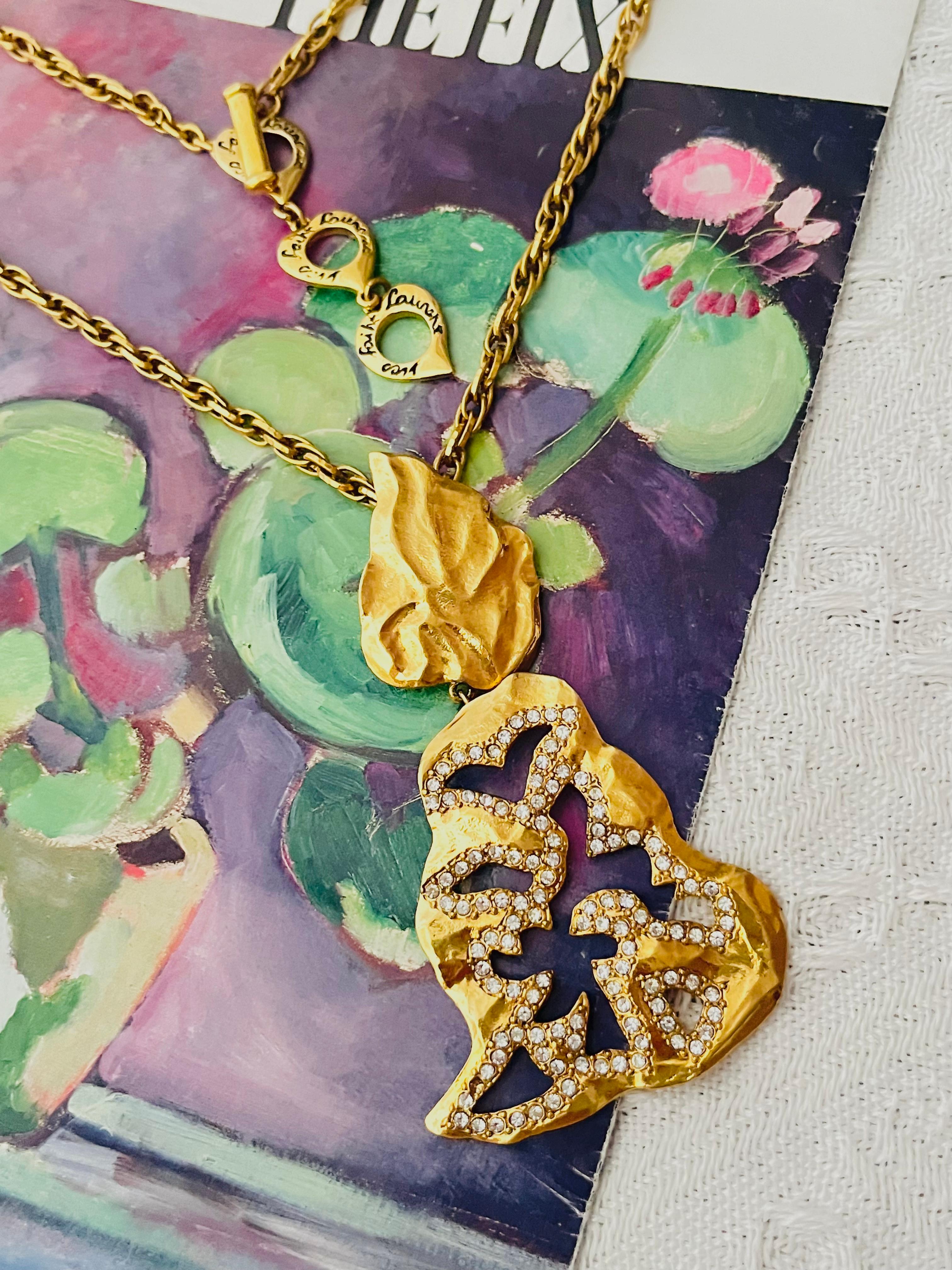 Femenino o masculino Yves Saint Laurent YSL Collar largo calado de cristal con doble hoja colgante en venta