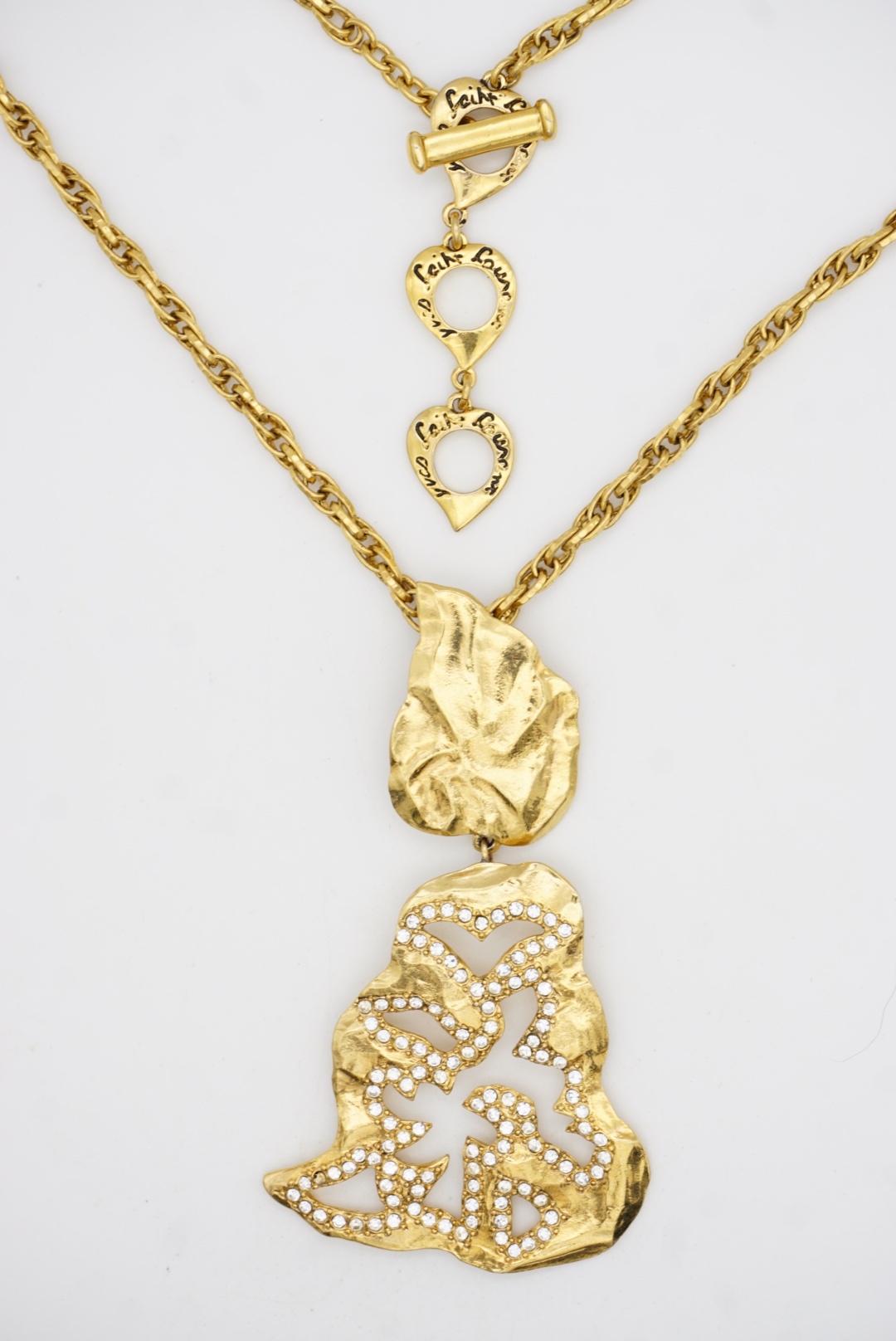 Yves Saint Laurent YSL Collar largo calado de cristal con doble hoja colgante en venta 4