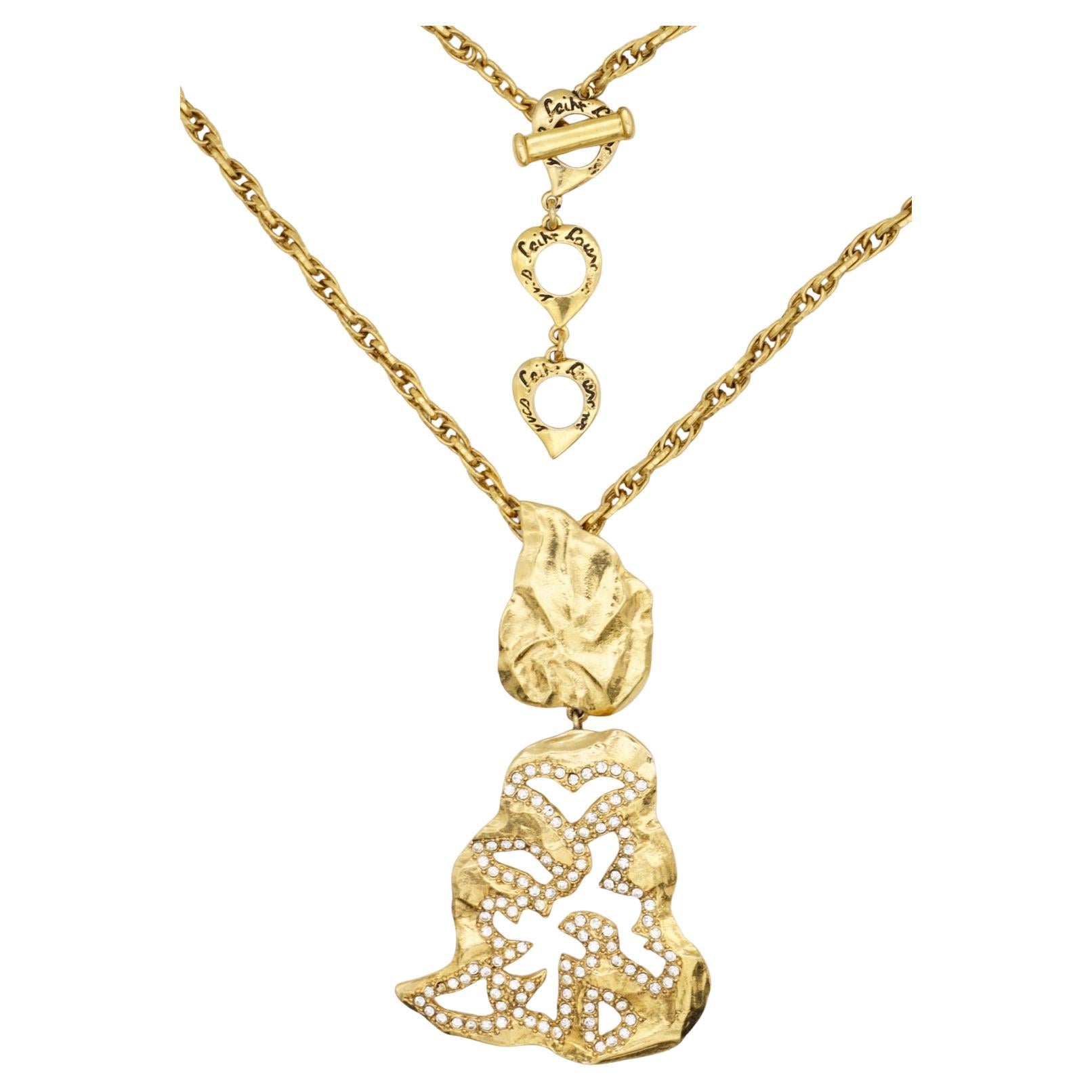 Yves Saint Laurent YSL Collar largo calado de cristal con doble hoja colgante en venta