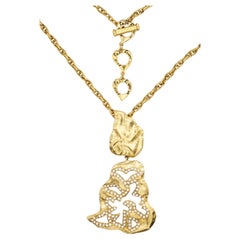 Yves Saint Laurent YSL Collana lunga con cristalli traforati a doppia foglia