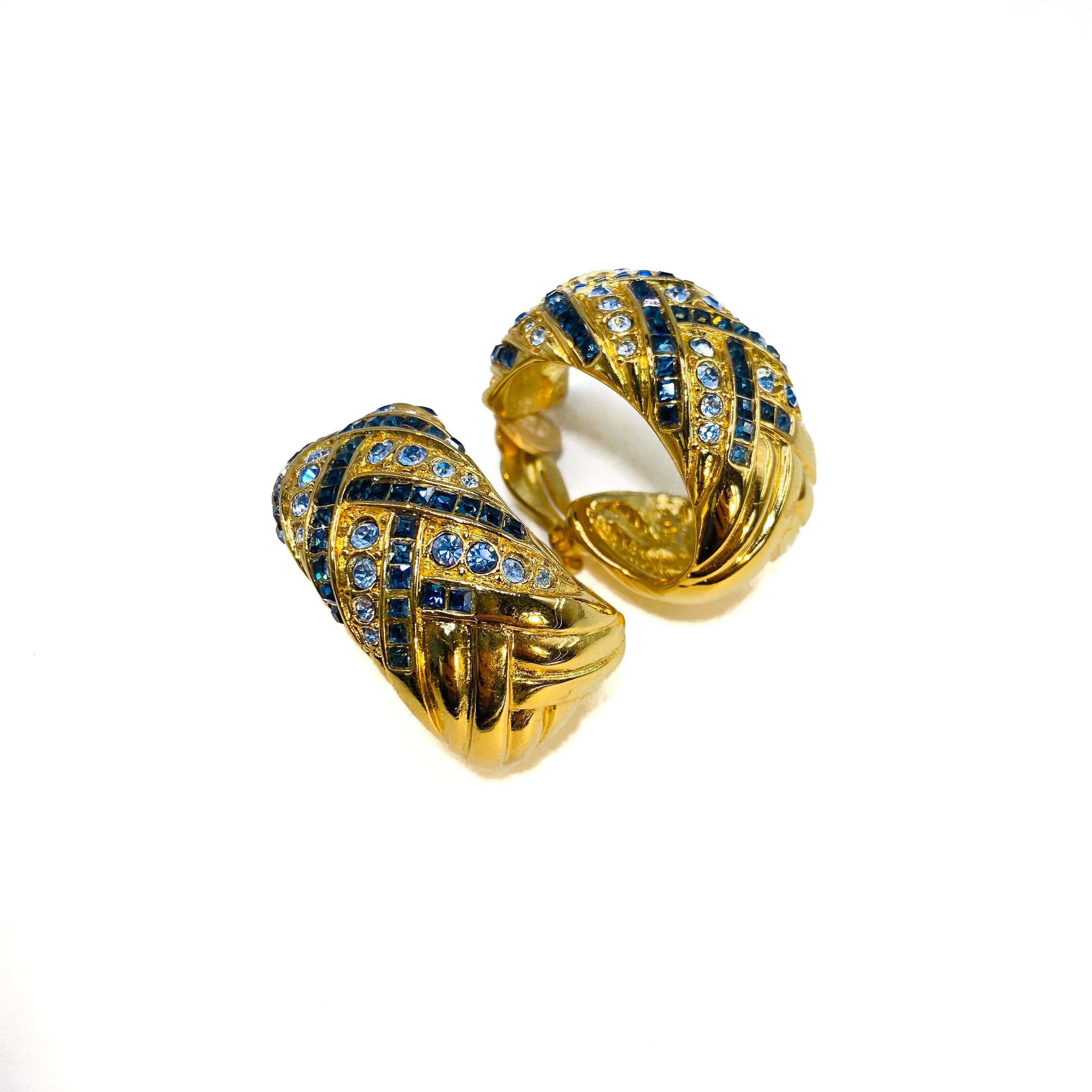 Vintage YVES SAINT LAURENT YSL Gold Plated Earrings 1980s Clip On In Excellent Condition In London, GB