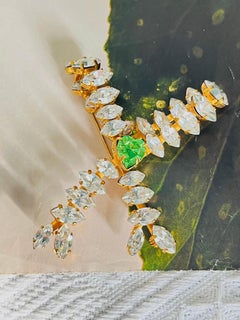 Yves Saint Laurent YSL Emerald Heart Cross Crystals Love Bow Marquise Brooch