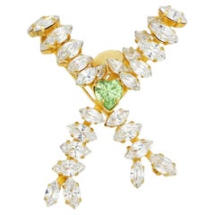 Yves Saint Laurent YSL Emerald Heart Cross Crystals Love Bow Marquise Brooch