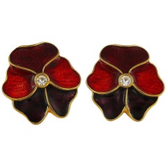 Yves Saint Laurent YSL Enamel Pansy Clip On Earrings Yves Saint Laurent YSL Enamel Pansy Clip On Earrings