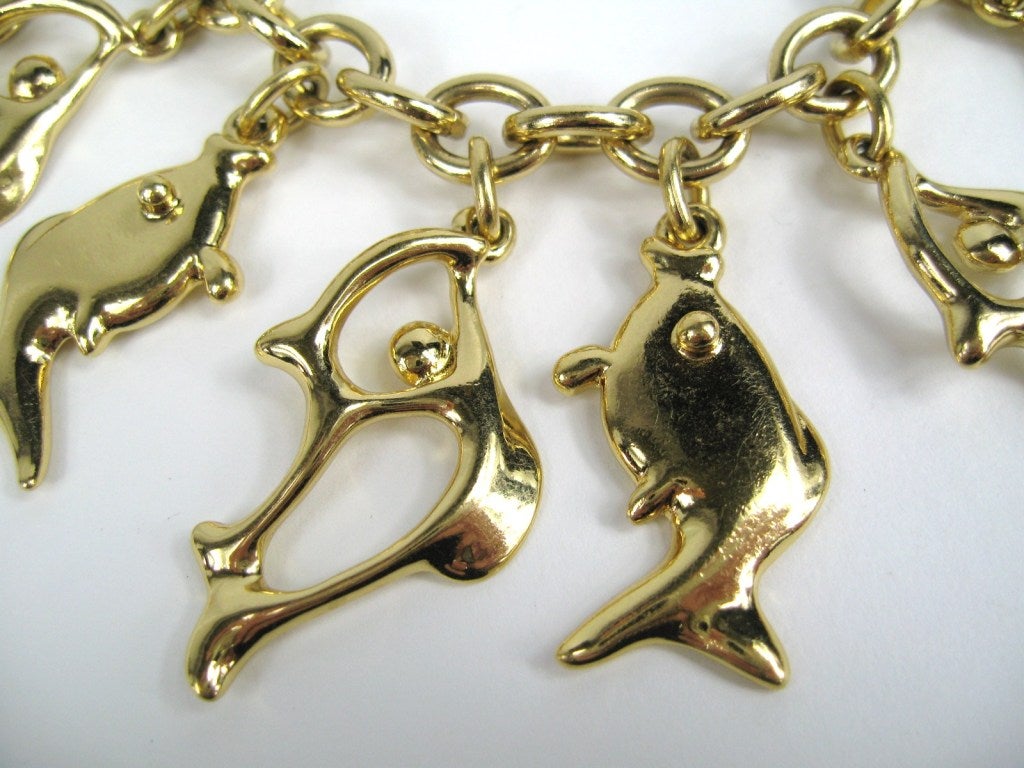 Yves Saint Laurent YSL Fish Charm Bracelet 1980s In Excellent Condition For Sale In Wallkill, NY