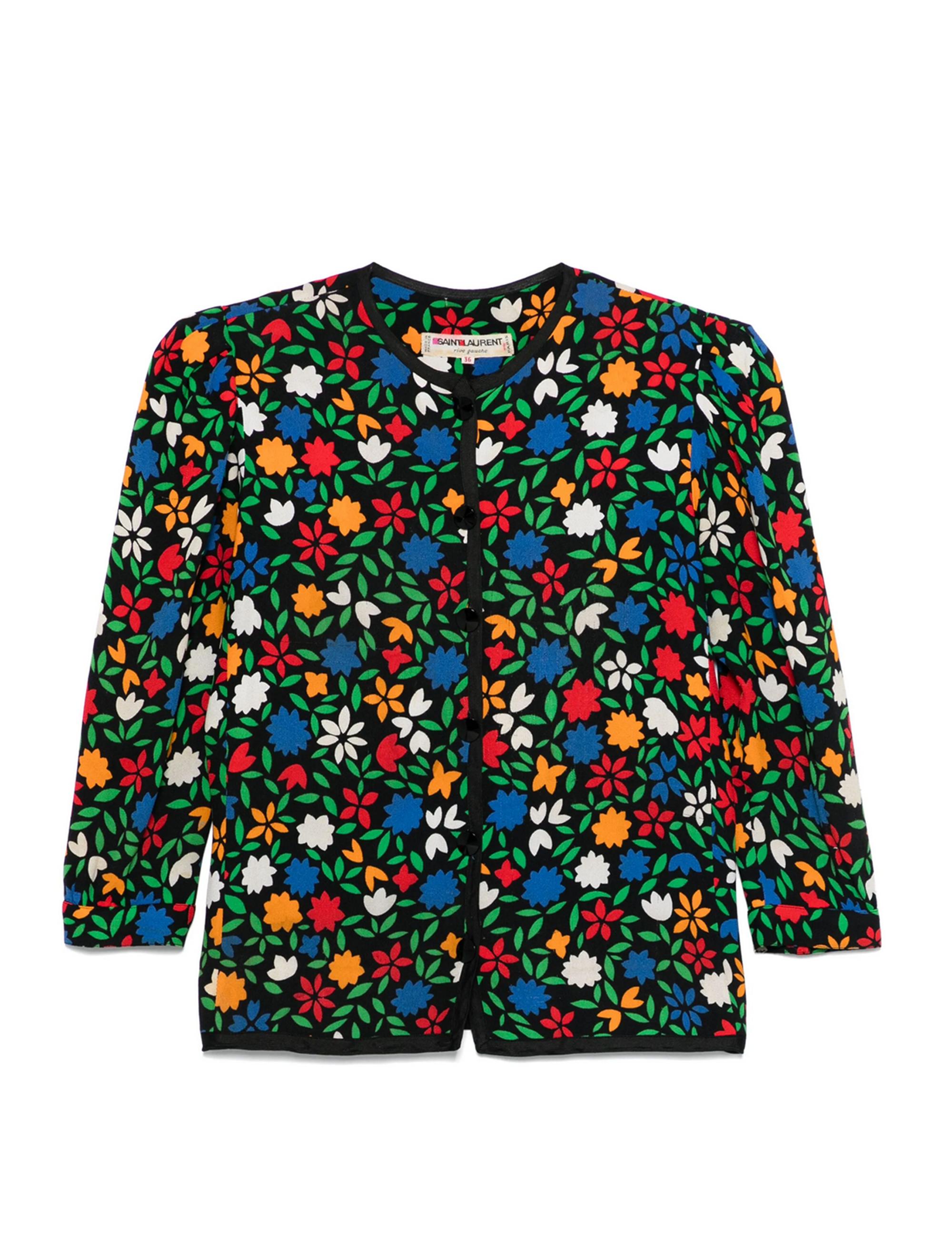 Black Yves Saint Laurent YSL Floral-Printed Jacket For Sale