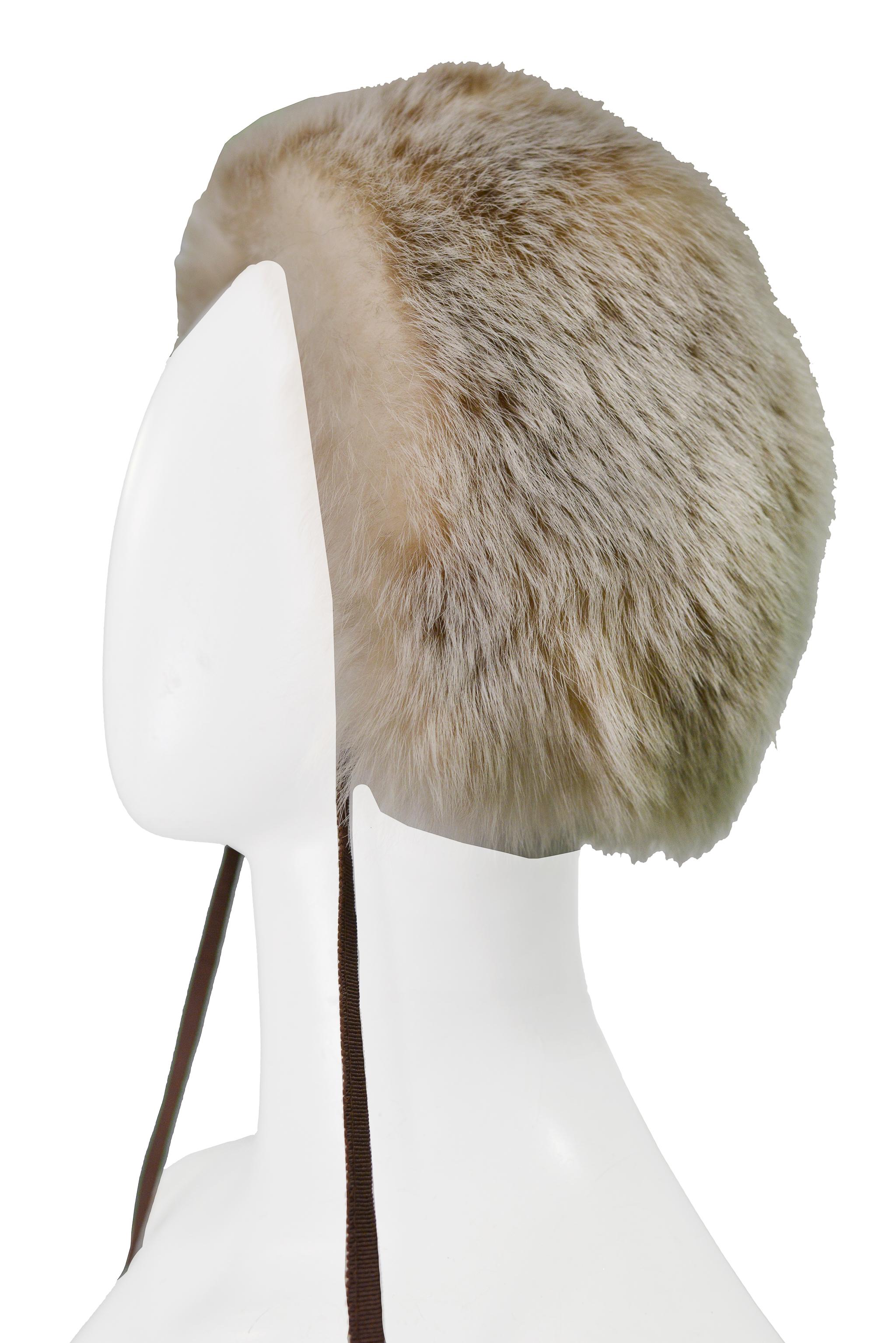 Yves Saint Laurent YSL Fur Pom Pom Hat In Good Condition For Sale In Los Angeles, CA