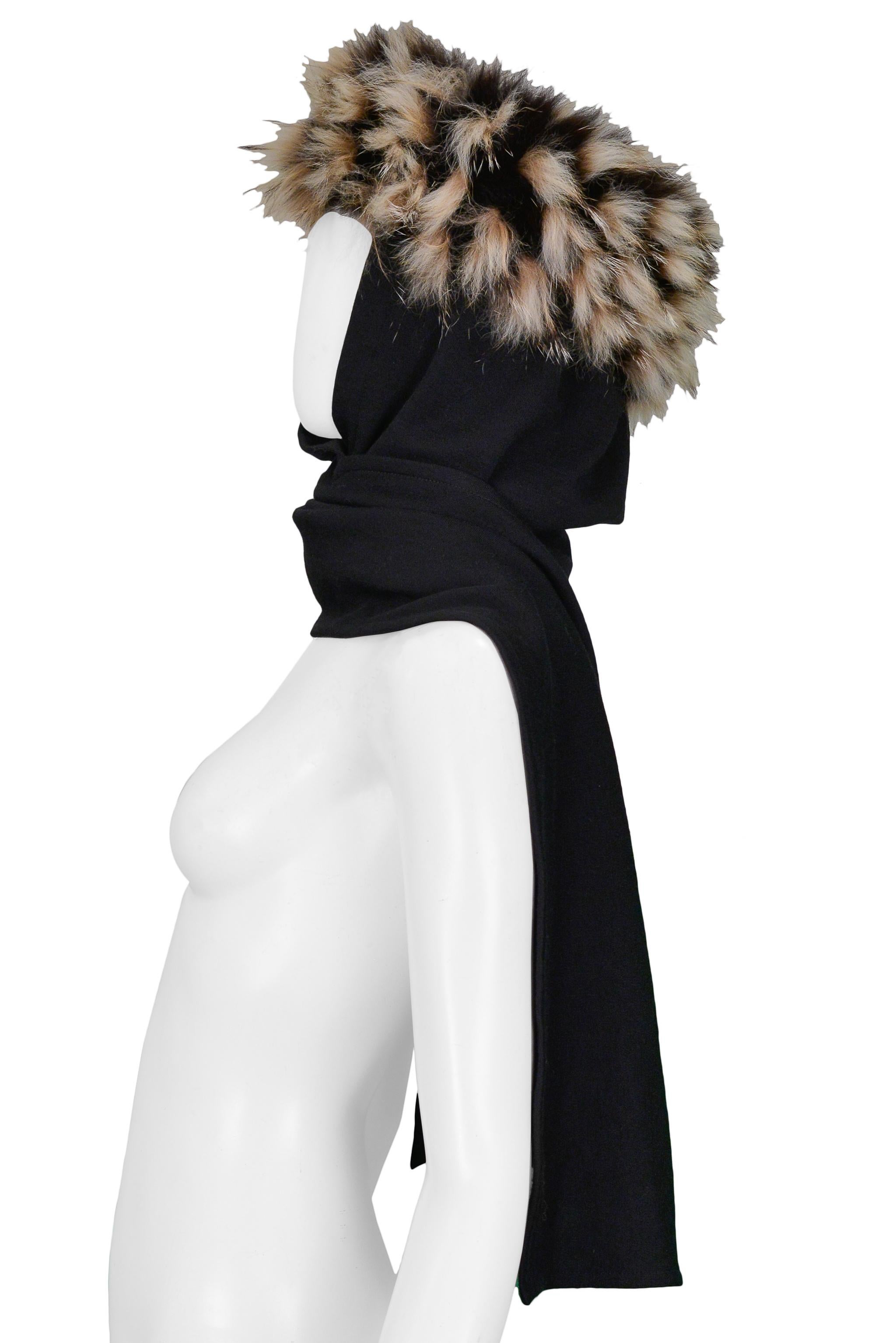 Women's Yves Saint Laurent YSL Fur Trim Knit Scarf Hat For Sale