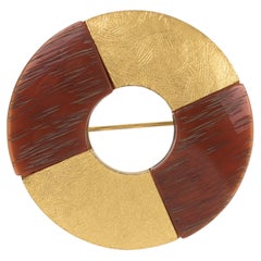 Yves Saint Laurent YSL Gilded Metal and Textured Resin Donut Brooch
