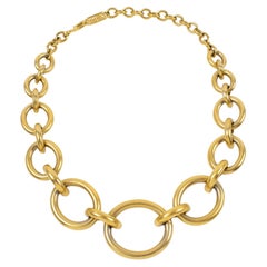 Vintage Yves Saint Laurent YSL Gilt Metal Massive Ring Chain Necklace
