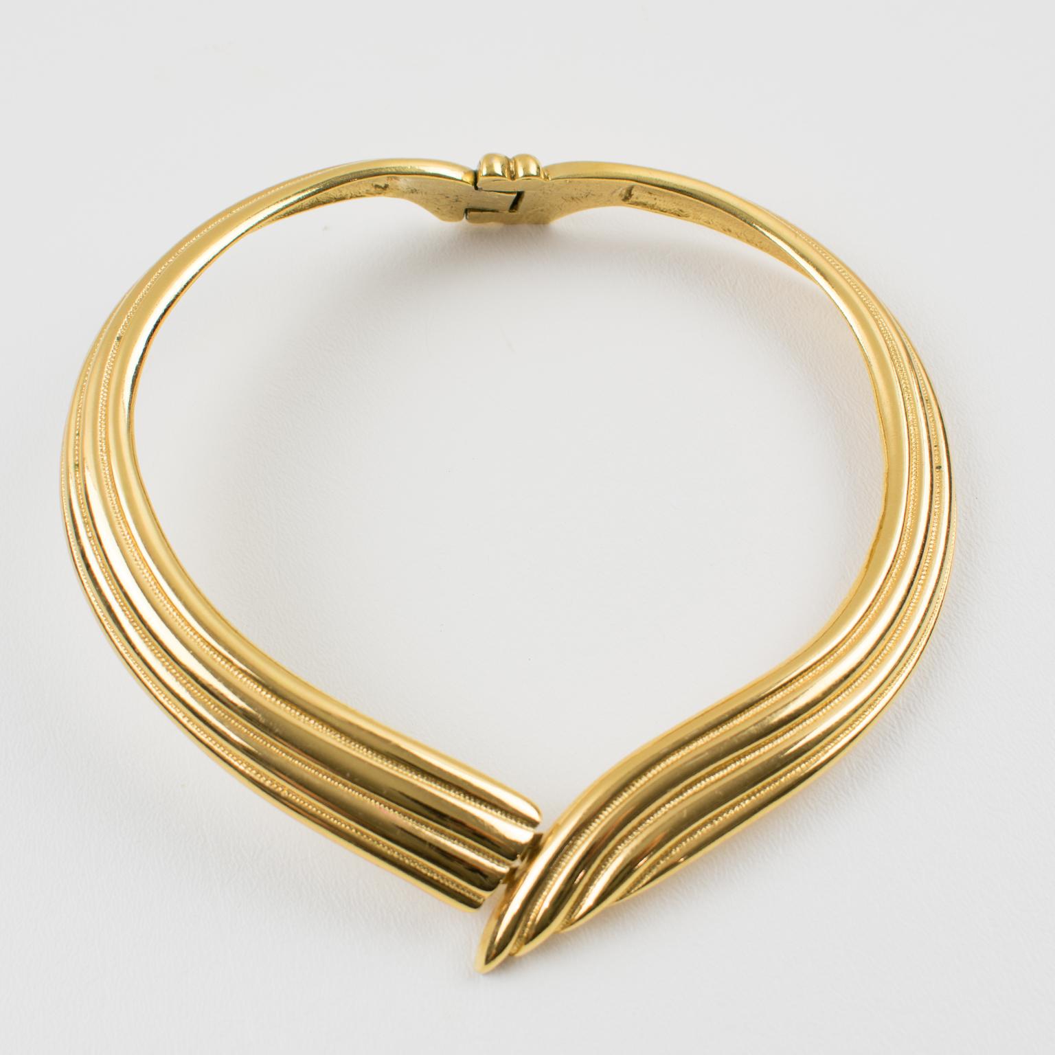 Yves Saint Laurent YSL Gilt Metal Rigid Collar Necklace 3