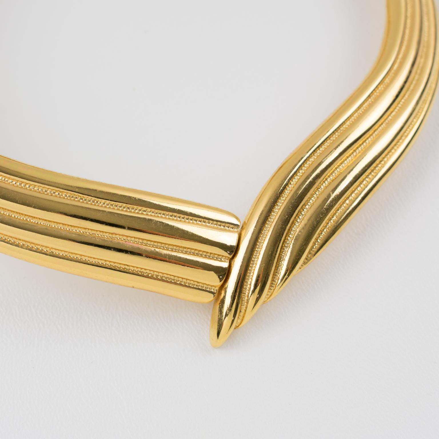 Yves Saint Laurent YSL Gilt Metal Rigid Collar Necklace 1