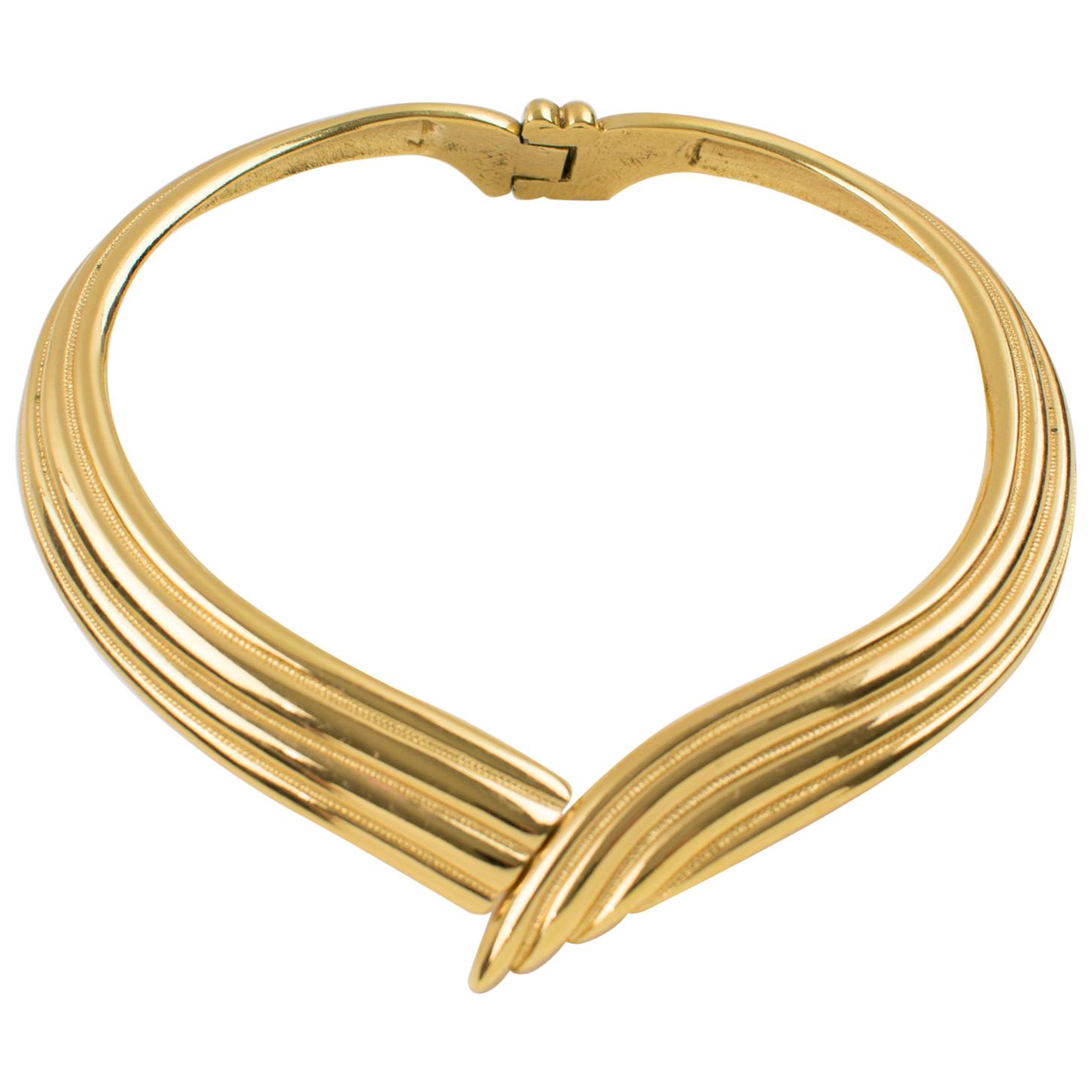 Yves Saint Laurent YSL Gilt Metal Rigid Collar Necklace