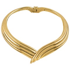 Yves Saint Laurent YSL Gilt Metal Rigid Collar Necklace