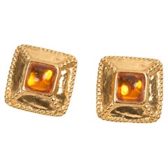 Vintage Yves Saint Laurent YSL Gold and Amber Molten Glass Clip-On Earrings