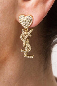 Yves Saint Laurent YSL  Gold Tone Cassandre Pendant Earrings