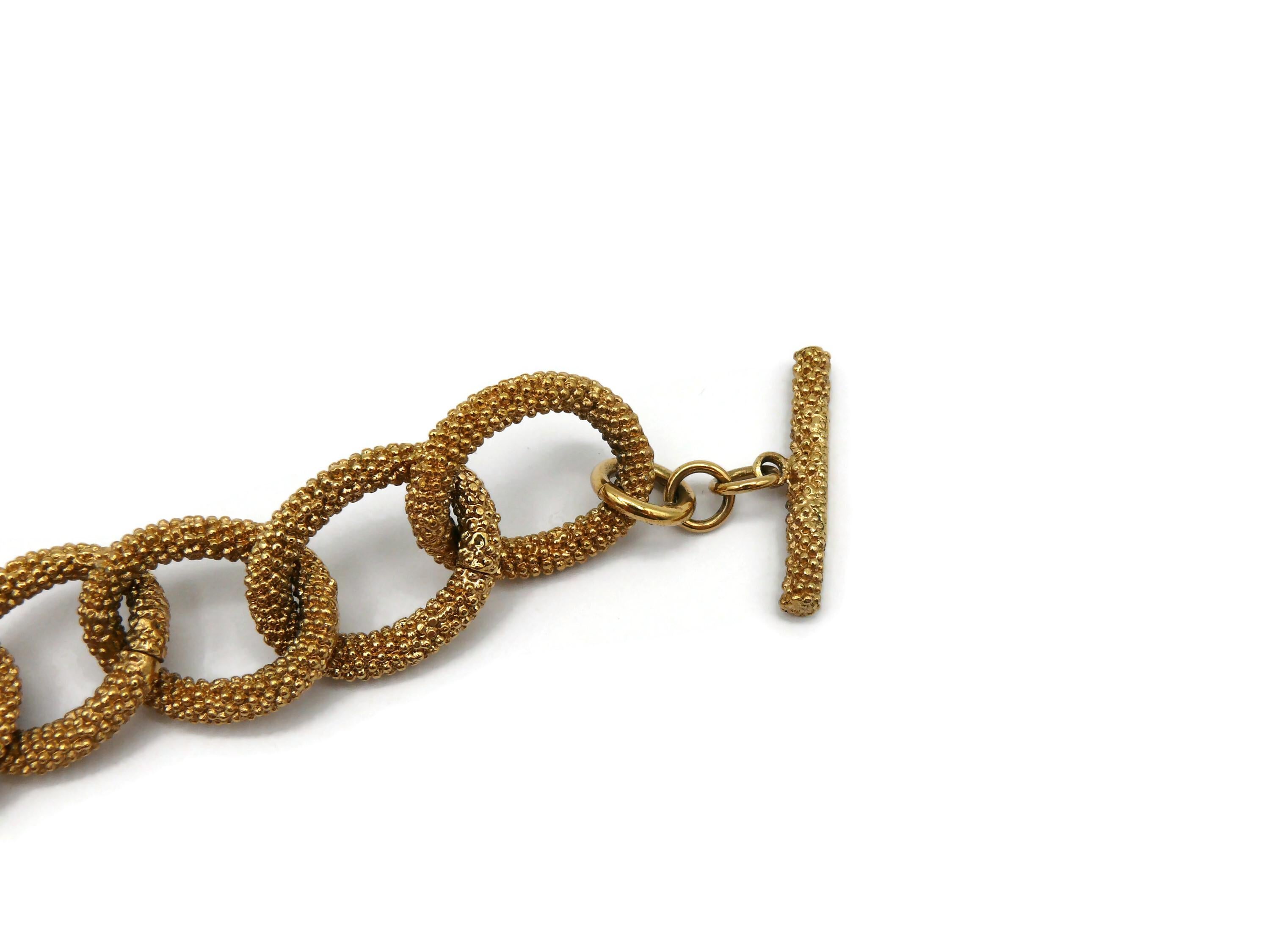 YVES SAINT LAURENT YSL Gold Tone Chain Logo Charm Bracelet For Sale 3