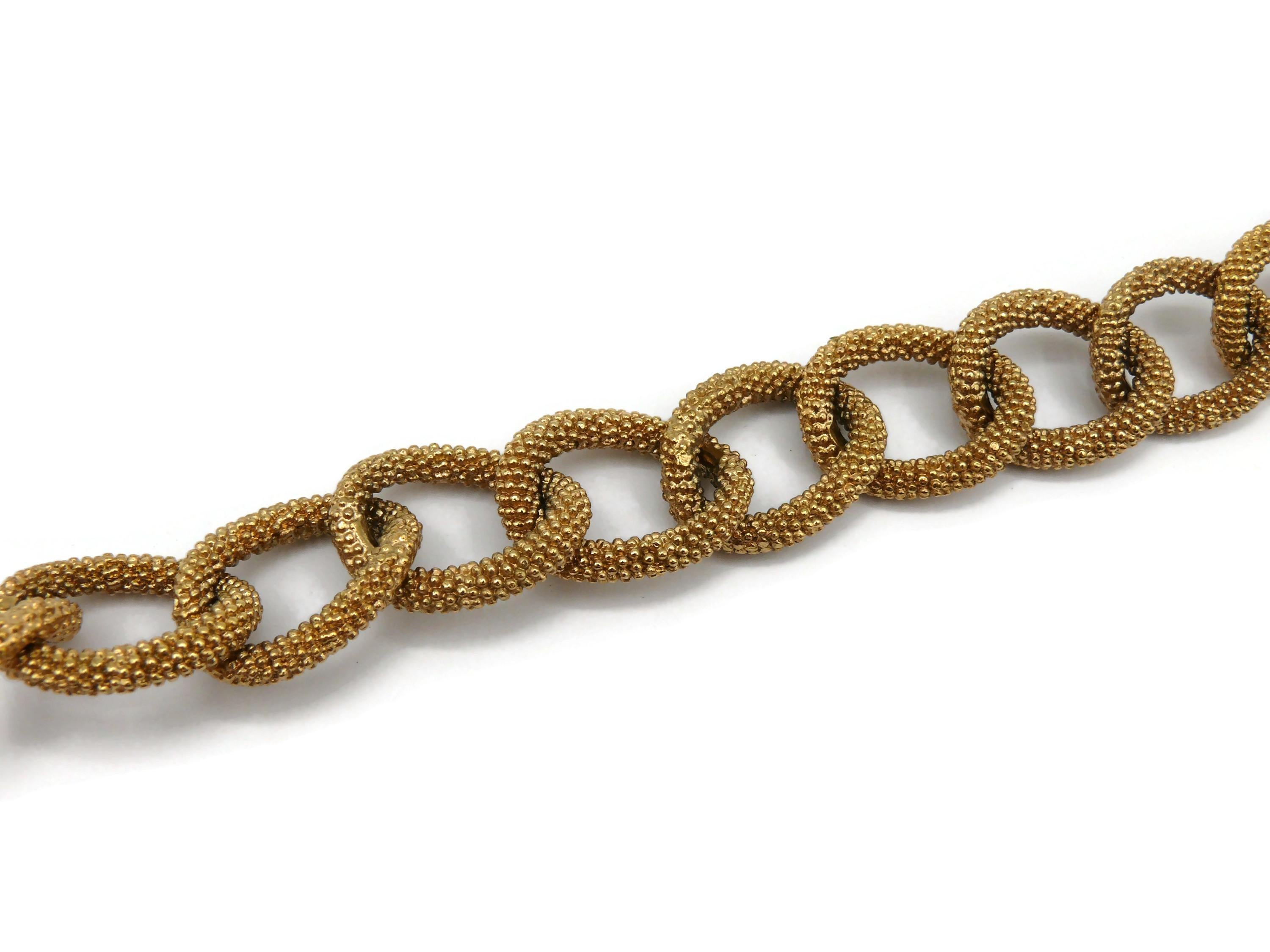 YVES SAINT LAURENT YSL Gold Tone Chain Logo Charm Bracelet For Sale 5