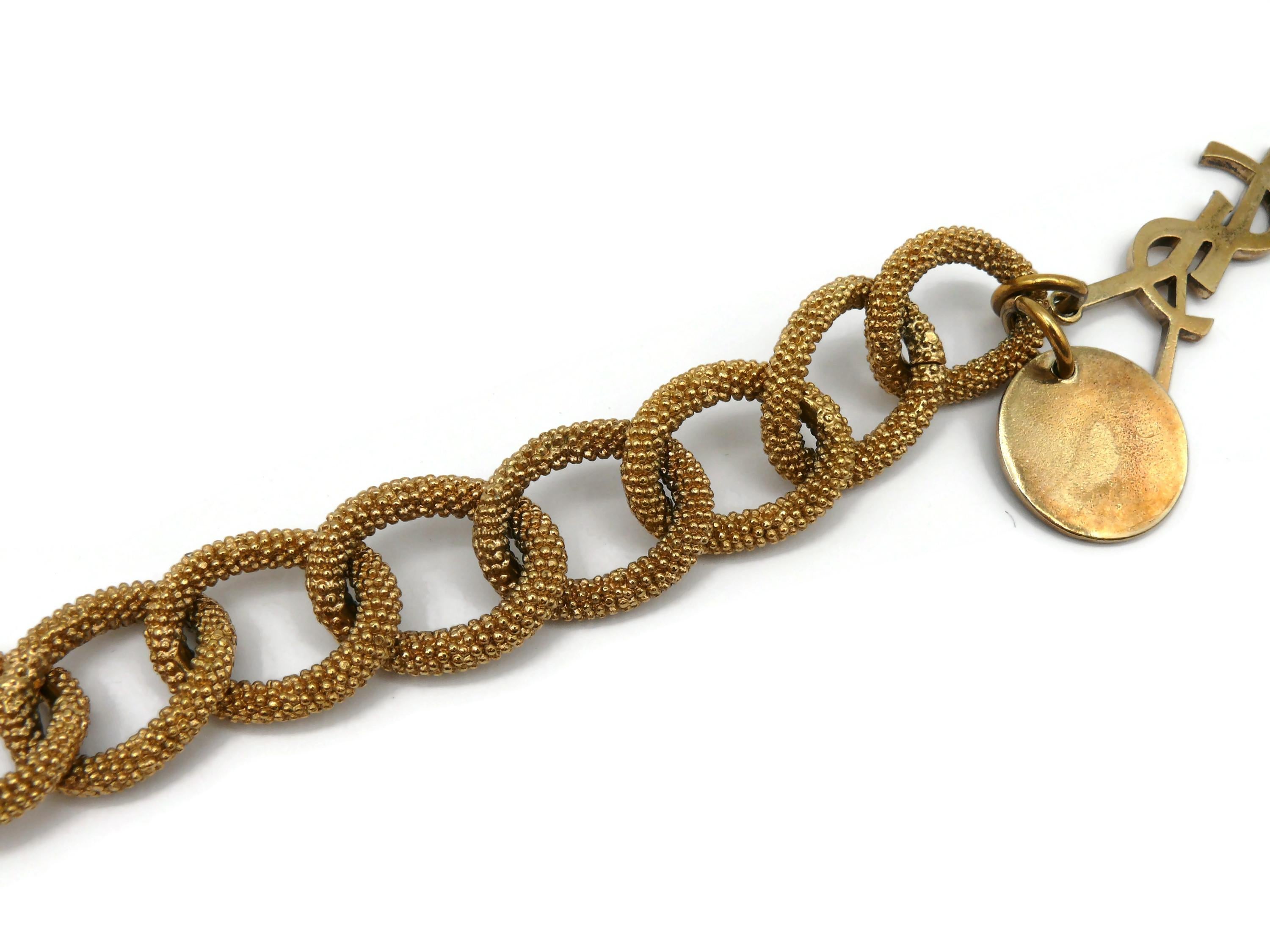 YVES SAINT LAURENT YSL Gold Tone Chain Logo Charm Bracelet For Sale 6