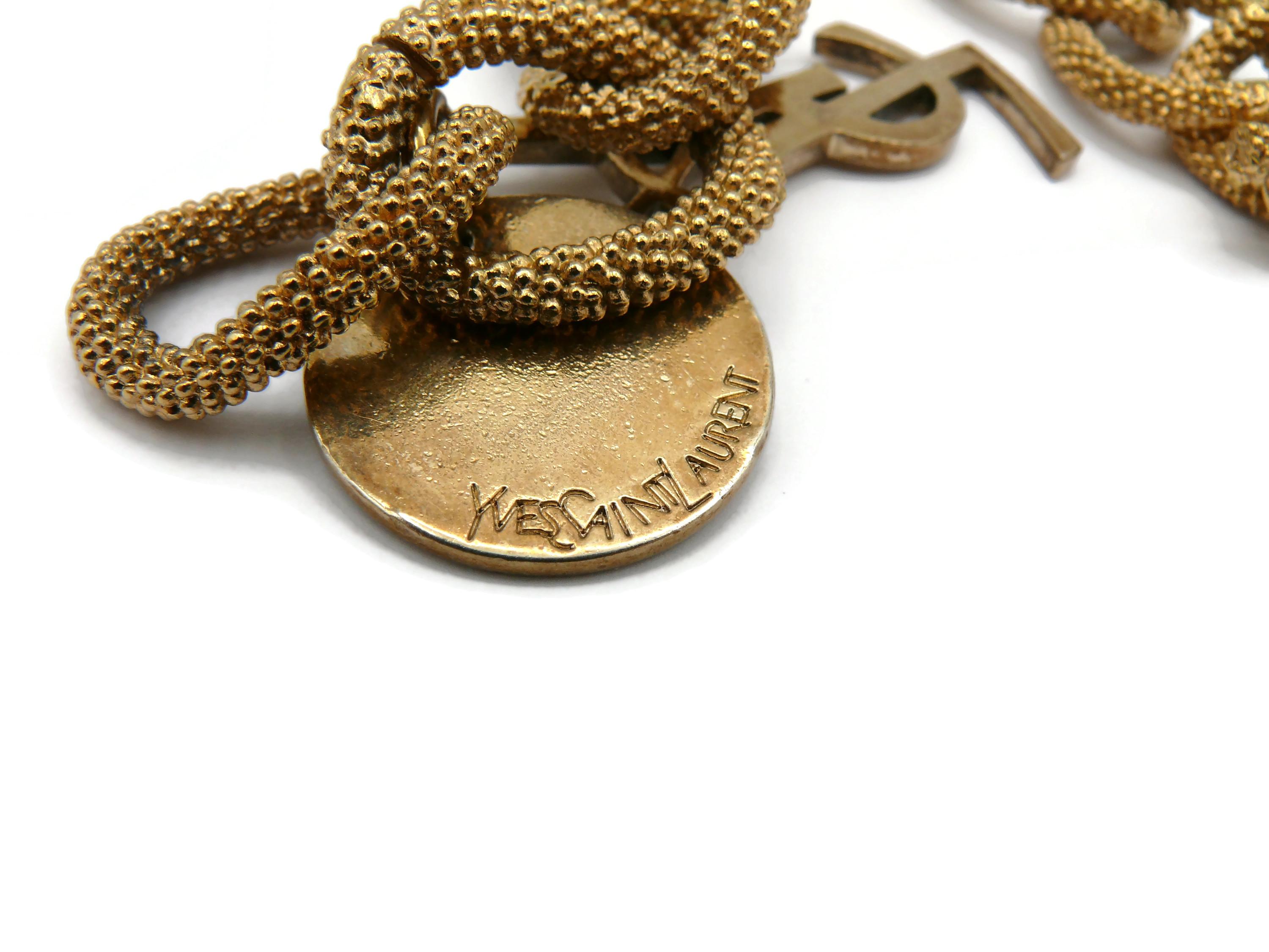 YVES SAINT LAURENT YSL Gold Tone Chain Logo Charm Bracelet For Sale 9