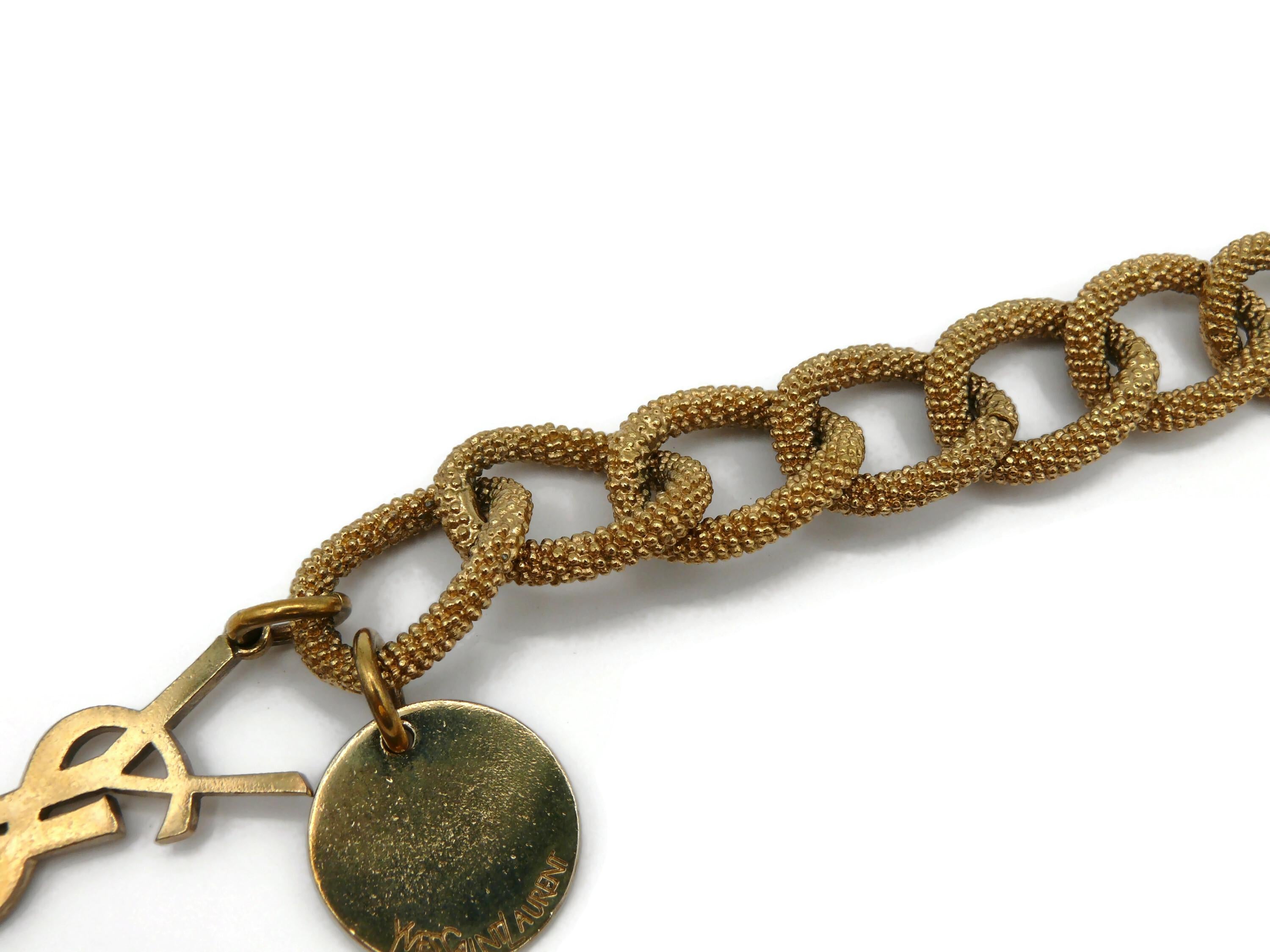 Women's YVES SAINT LAURENT YSL Gold Tone Chain Logo Charm Bracelet For Sale
