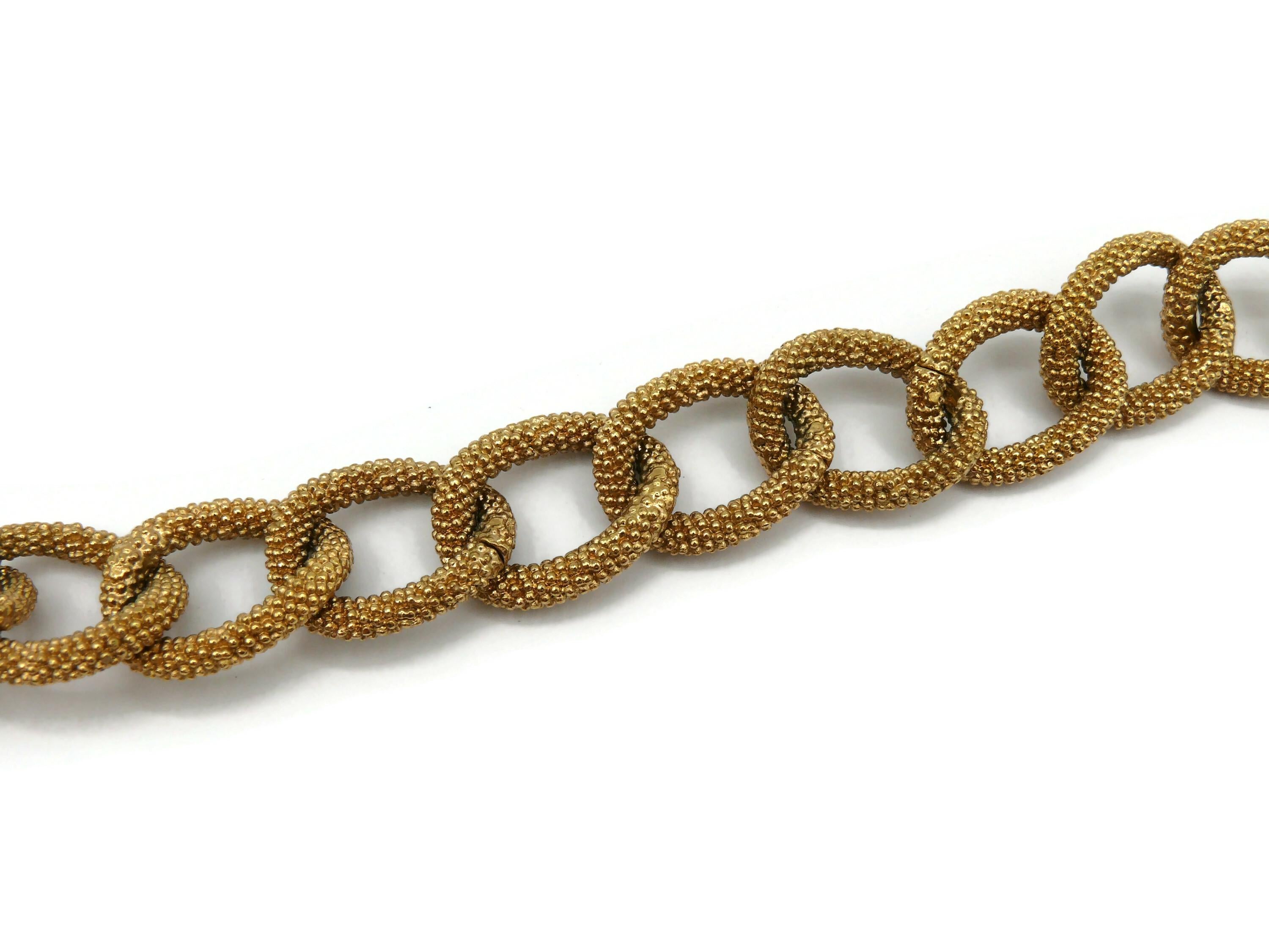 YVES SAINT LAURENT YSL Gold Tone Chain Logo Charm Bracelet For Sale 1