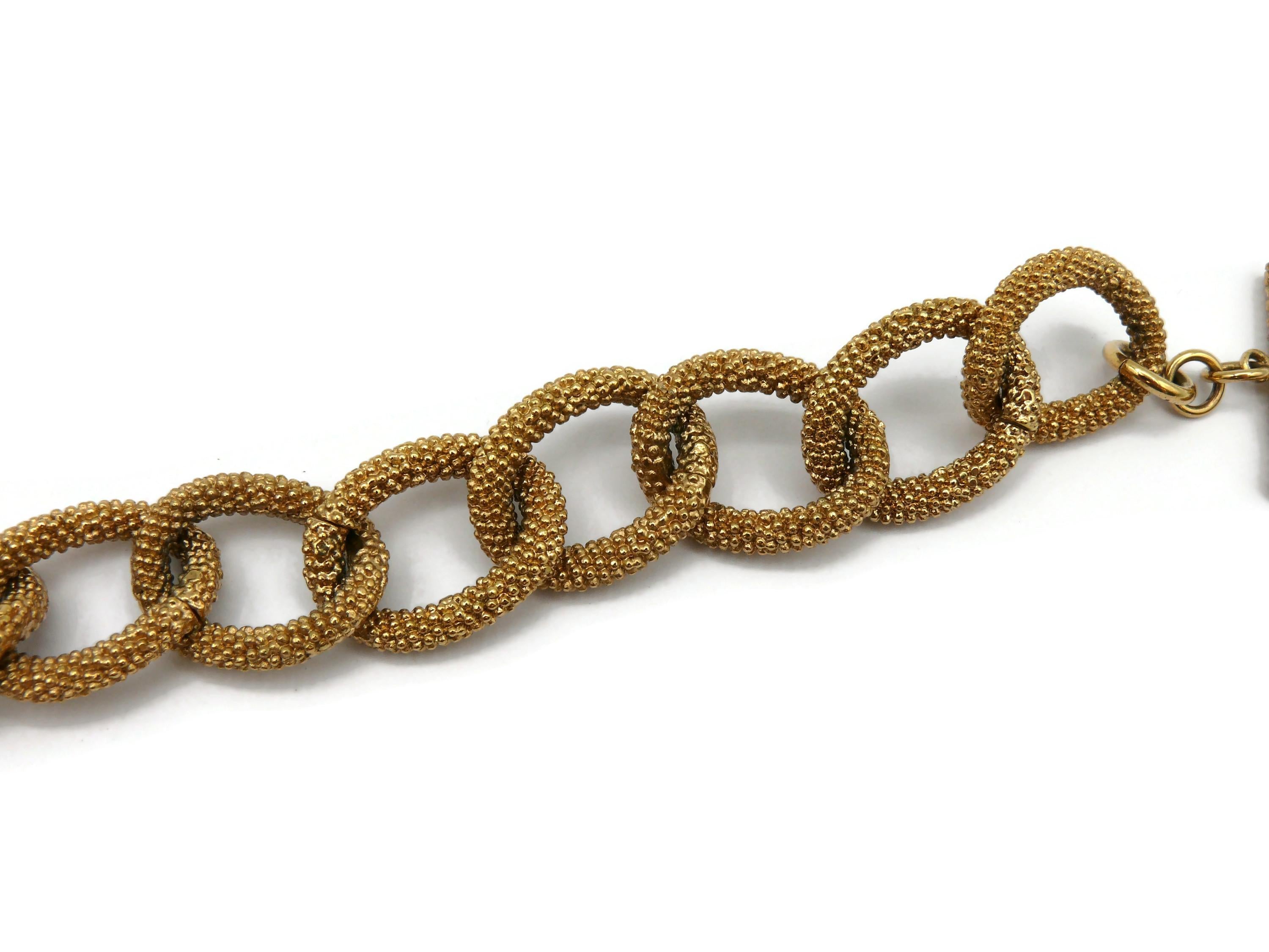 YVES SAINT LAURENT YSL Gold Tone Chain Logo Charm Bracelet For Sale 2