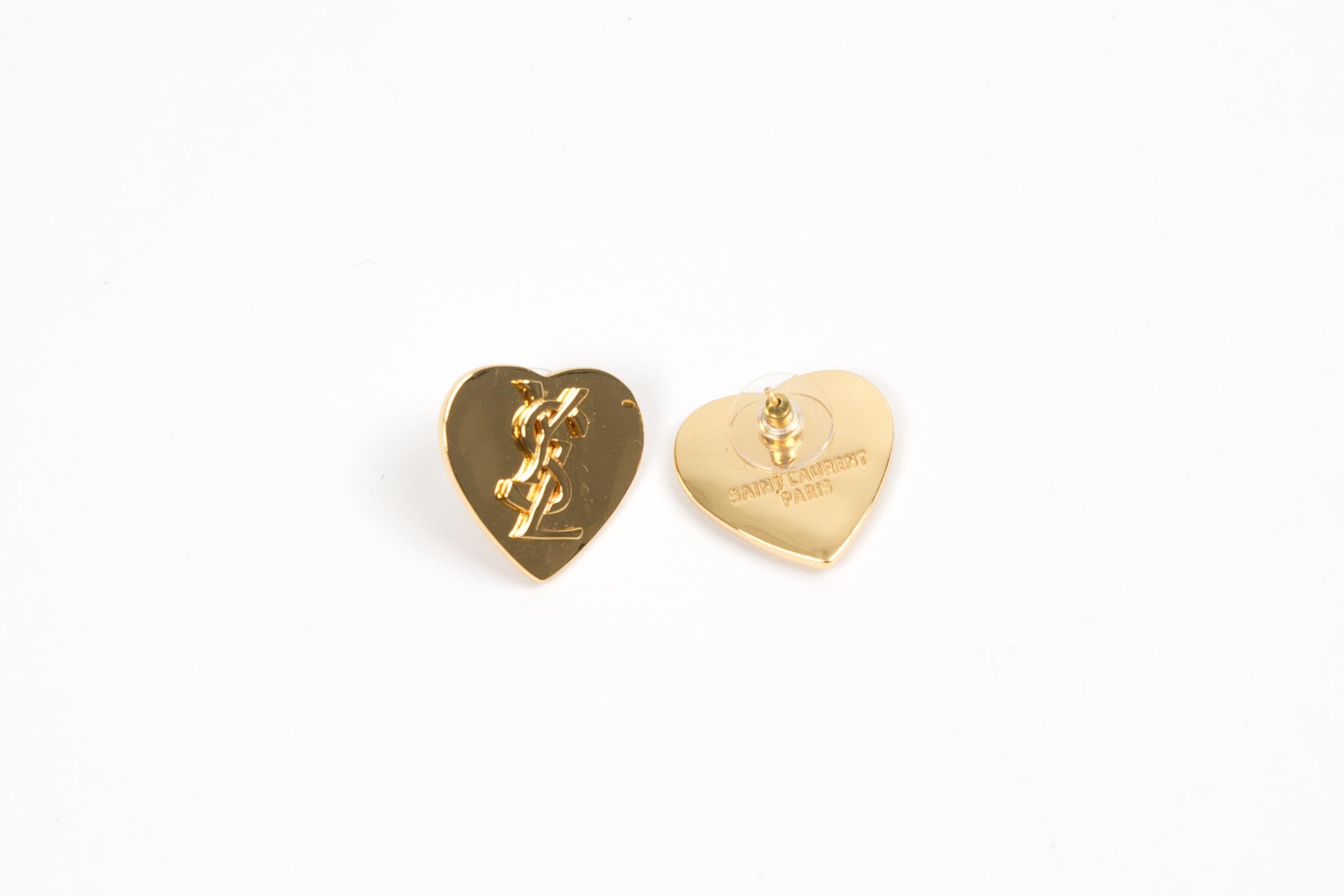 Yves Saint Laurent Boucles d'oreilles coeur en or 2.5X2.5 Bon état à Paris, FR