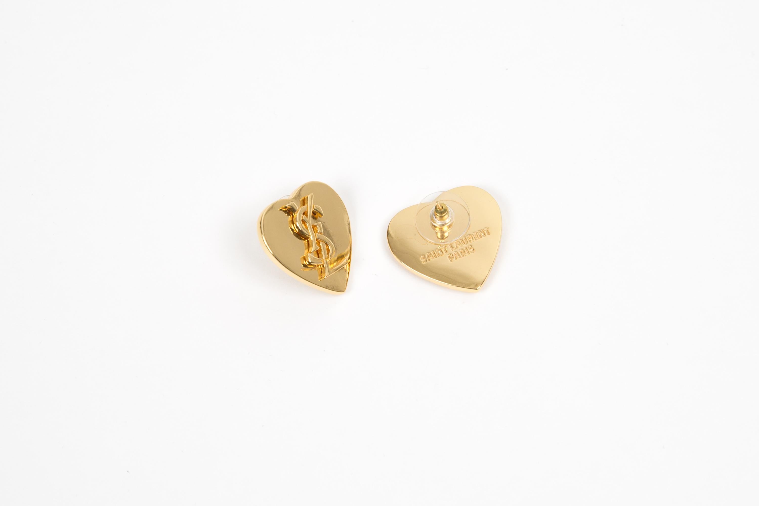  Yves Saint Laurent Boucles d'oreilles coeur en or 2.5X2.5 Pour femmes 