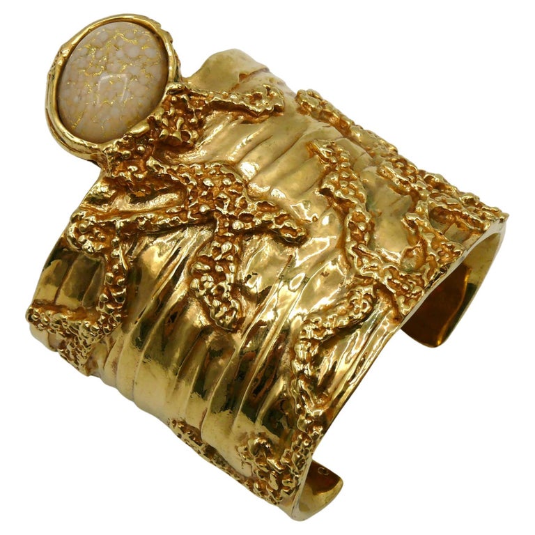 Yves Saint Laurent YSL Gold Toned Arty Cuff Bracelet For Sale at 1stDibs