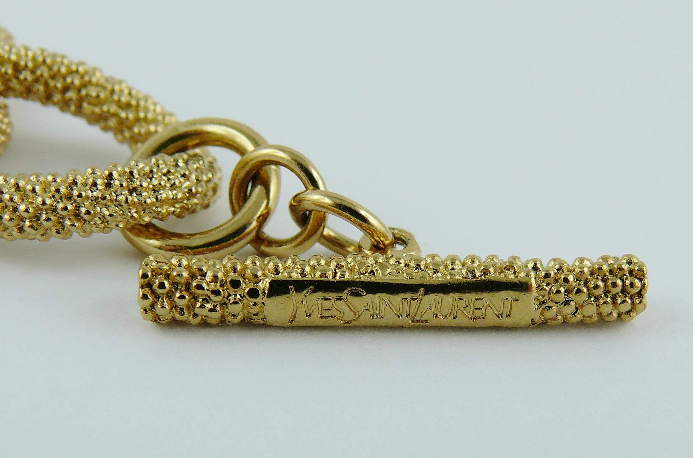 Yves Saint Laurent YSL Gold Toned Chain Logo Charm Bracelet 4