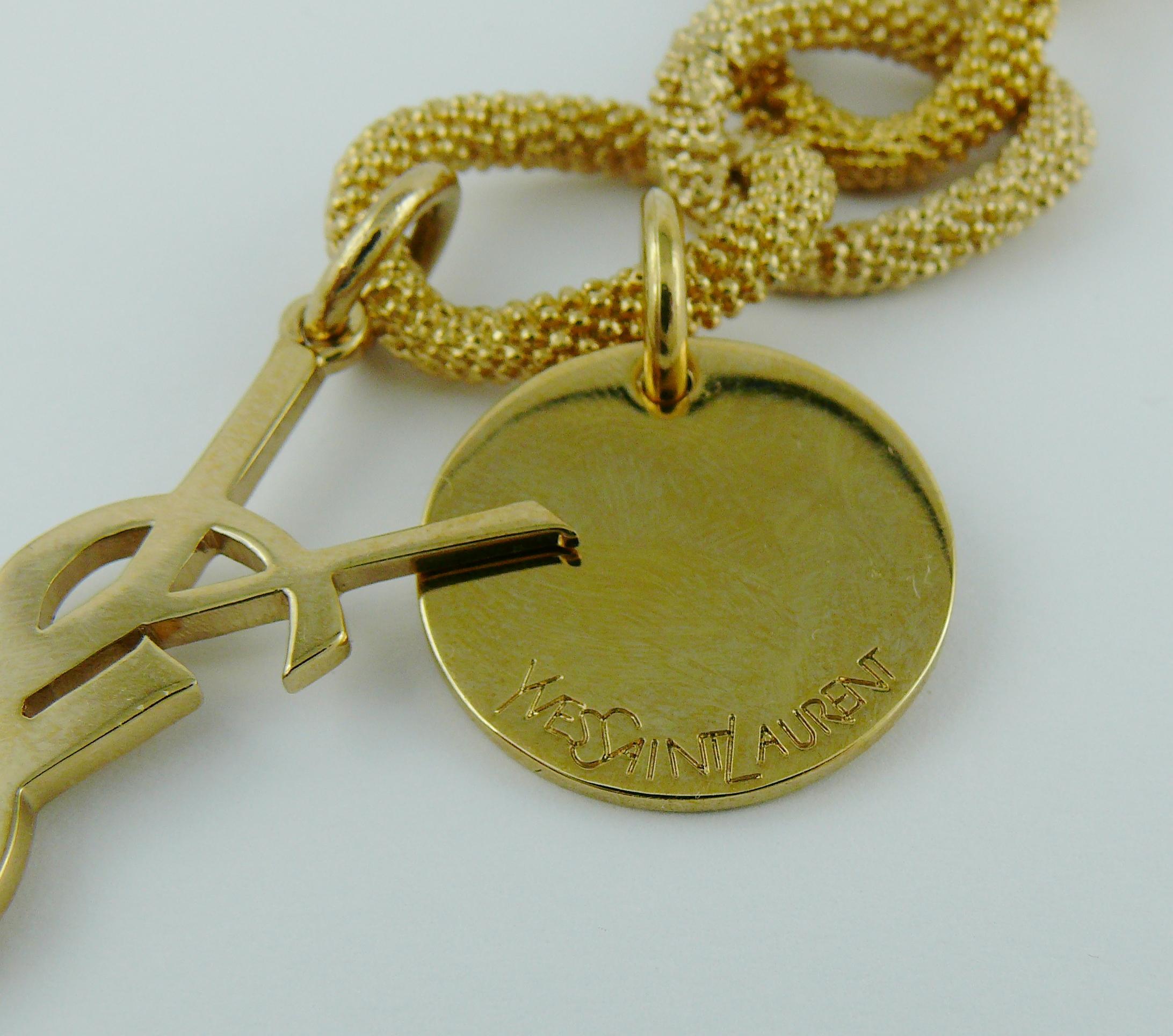 Yves Saint Laurent YSL Gold Toned Chain Logo Charm Bracelet 3