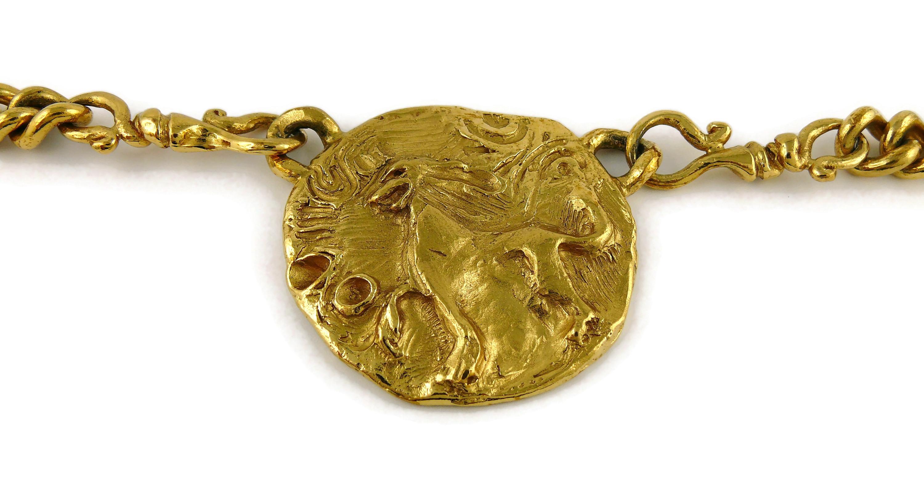 Yves Saint Laurent YSL Gold Toned Mythological Creature Medallion Necklace 2