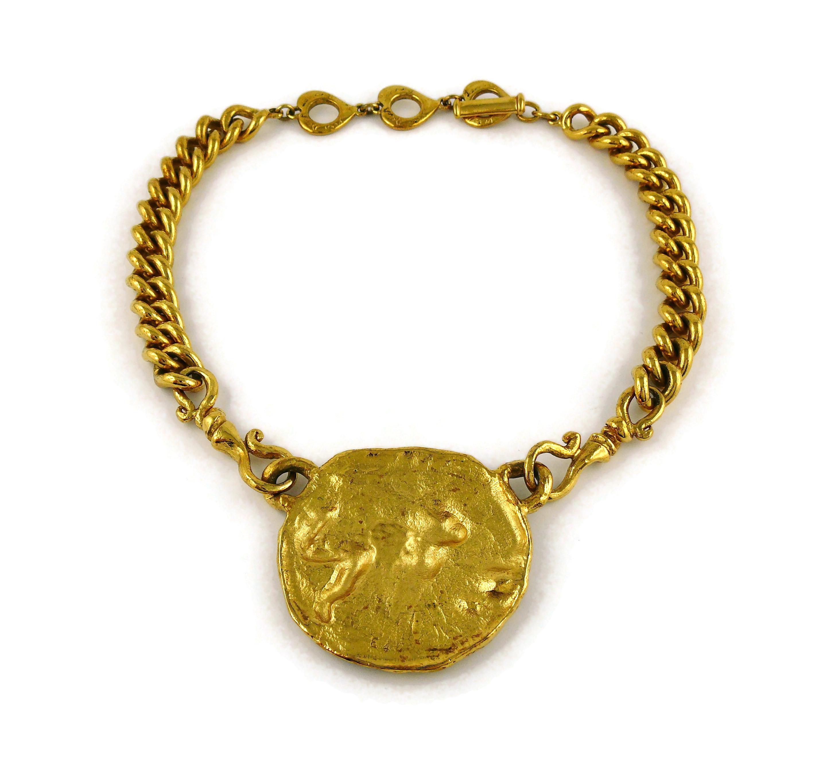 Yves Saint Laurent YSL Gold Toned Mythological Creature Medallion Necklace 6