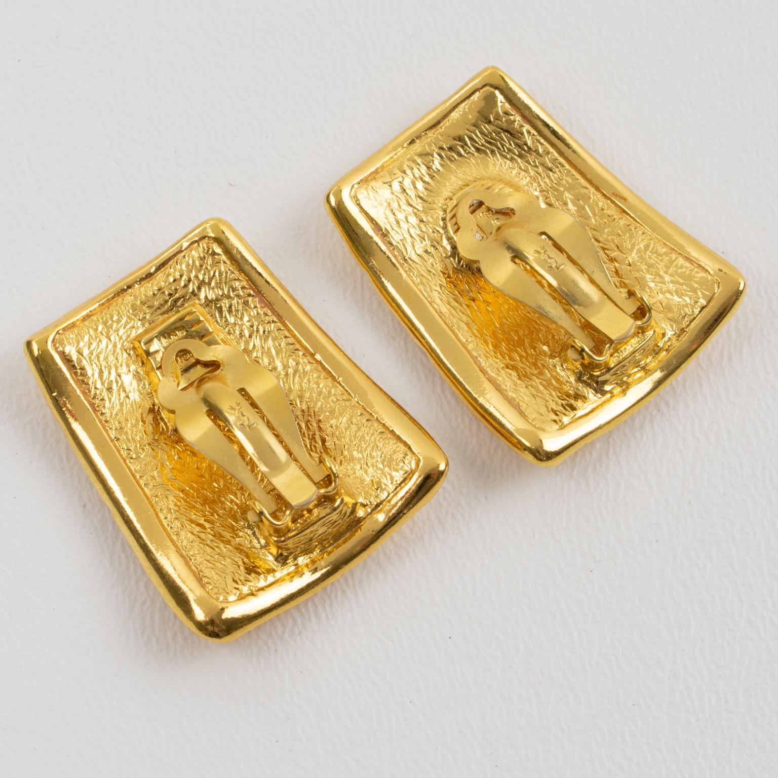 Yves Saint Laurent YSL Goldtone Crocodile Earrings In Excellent Condition In Atlanta, GA