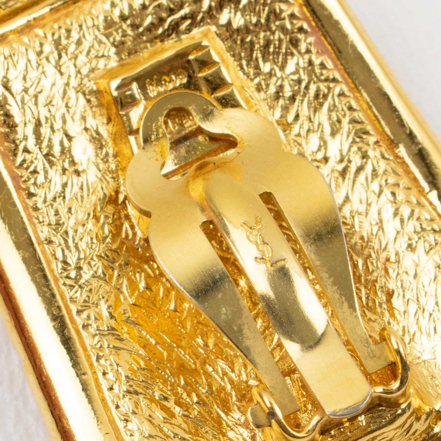 Women's or Men's Yves Saint Laurent YSL Goldtone Crocodile Earrings