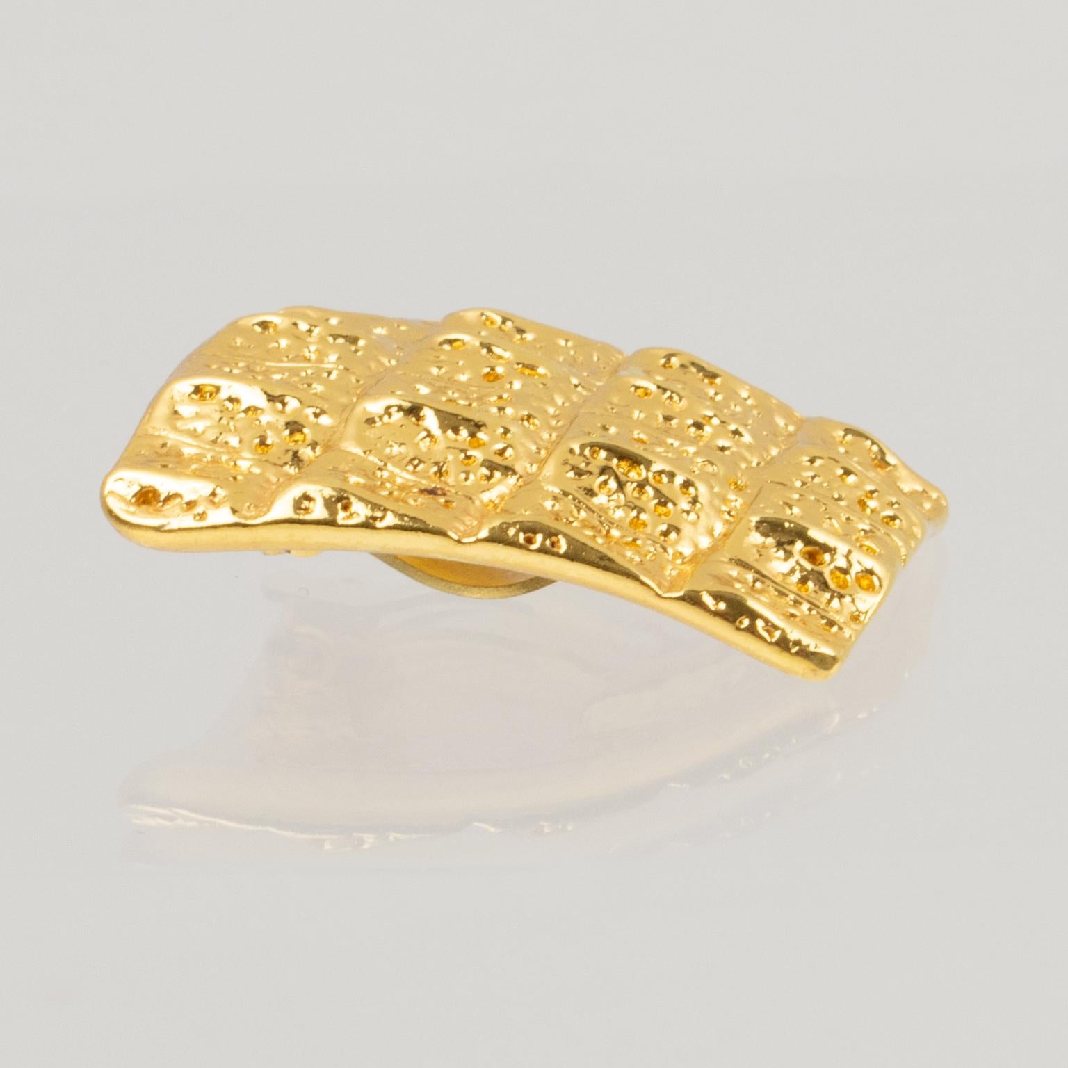Yves Saint Laurent YSL Goldtone Crocodile Earrings 1