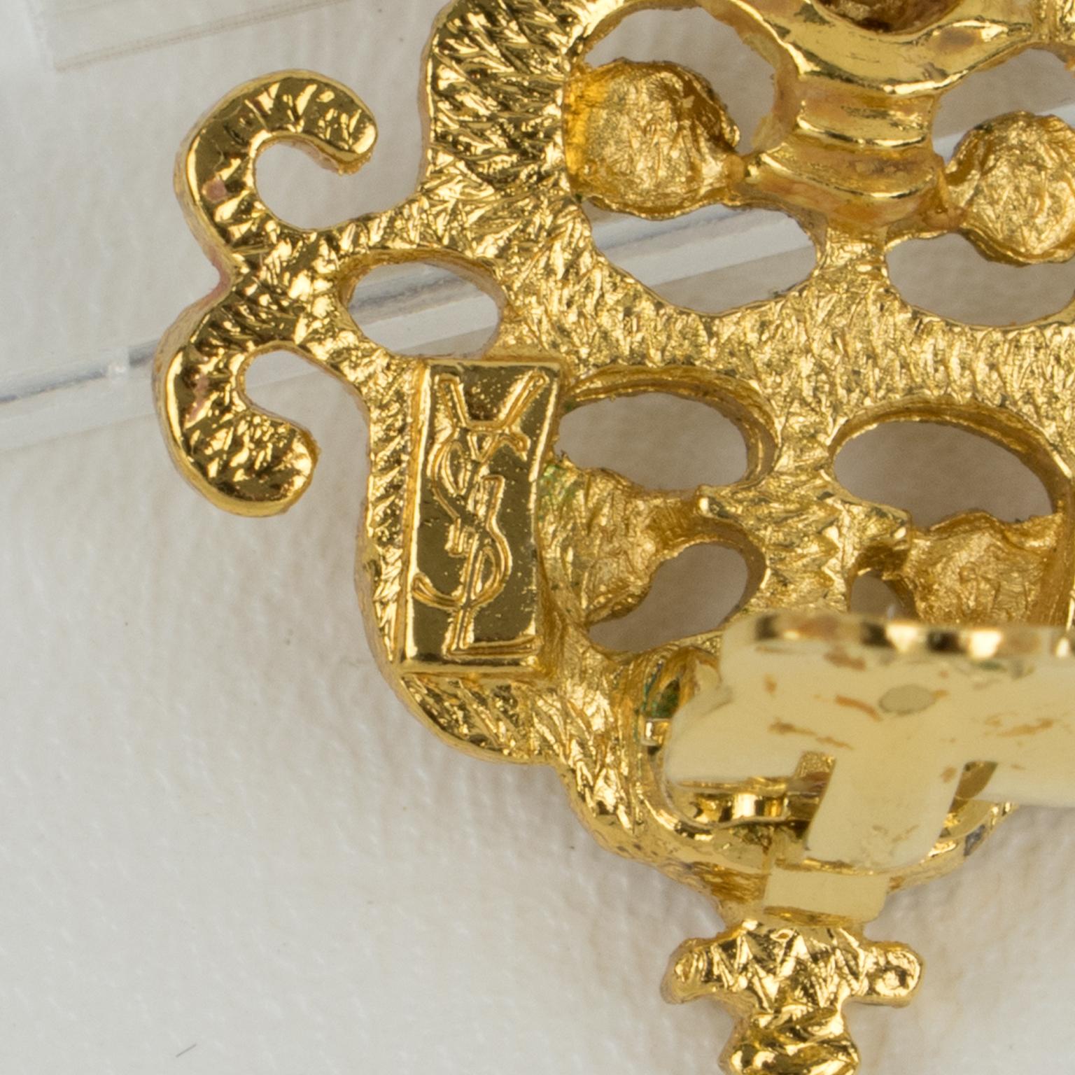 Women's or Men's Yves Saint Laurent YSL Goldtone Textured Earrings For Sale