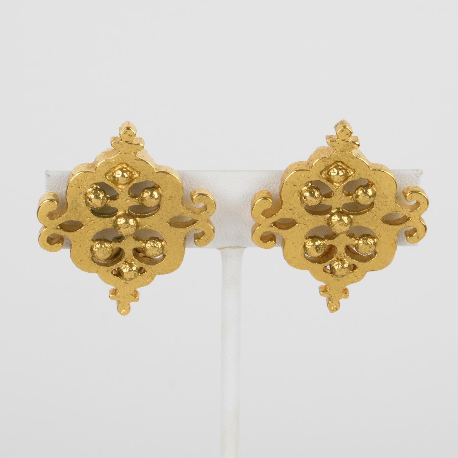 Yves Saint Laurent YSL Goldtone Textured Earrings For Sale 2