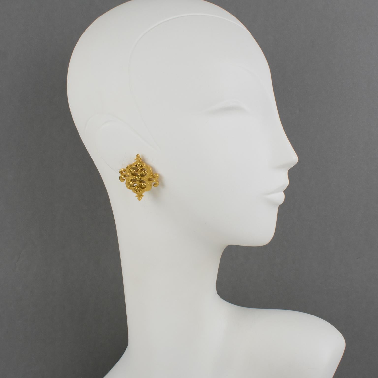 Yves Saint Laurent YSL Goldtone Textured Earrings For Sale 3
