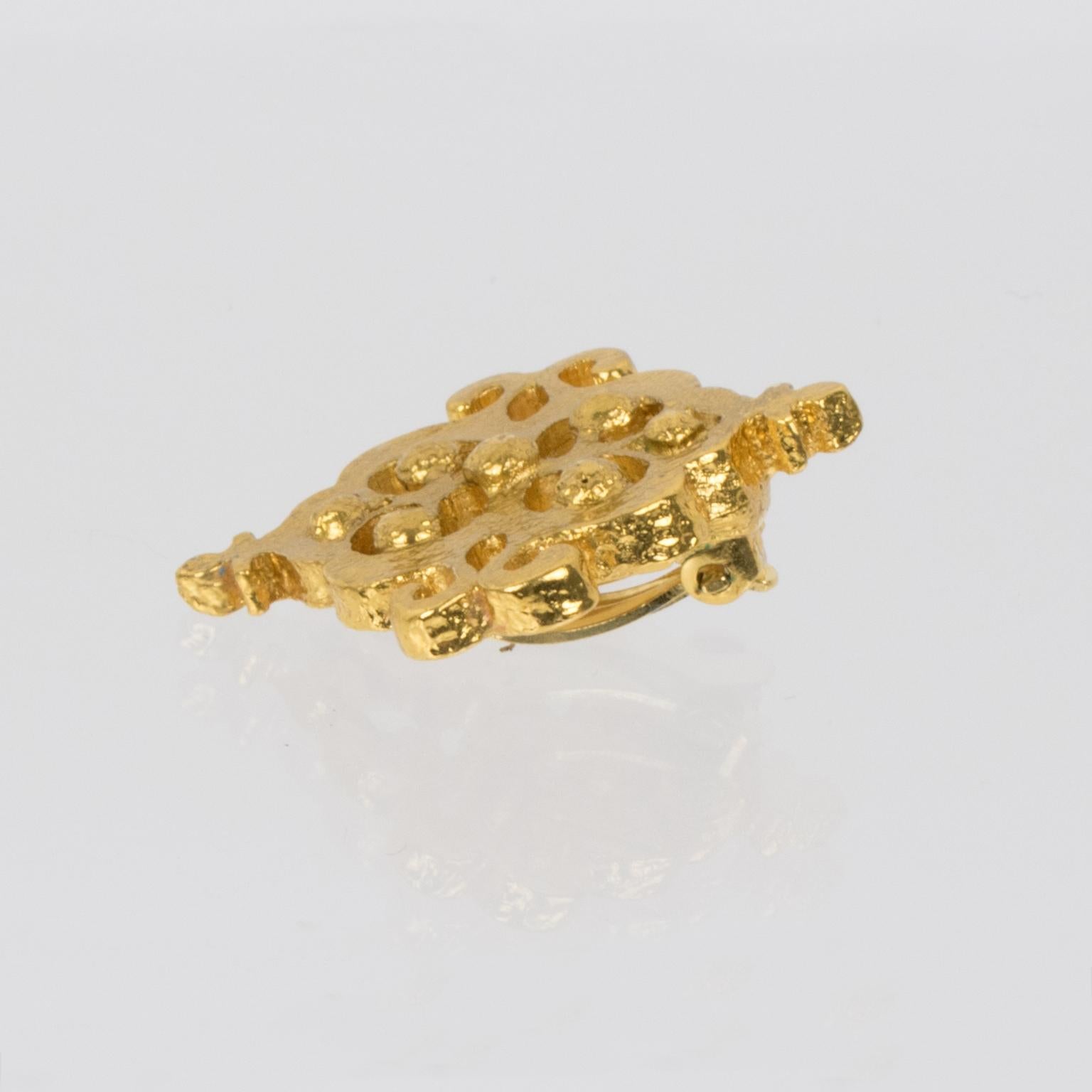 Yves Saint Laurent YSL Goldtone Textured Earrings For Sale 4
