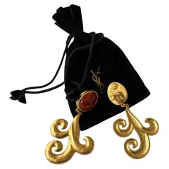 Yves Saint Laurent YSL Goossens Amber Resin Dangling Clip On Earrings