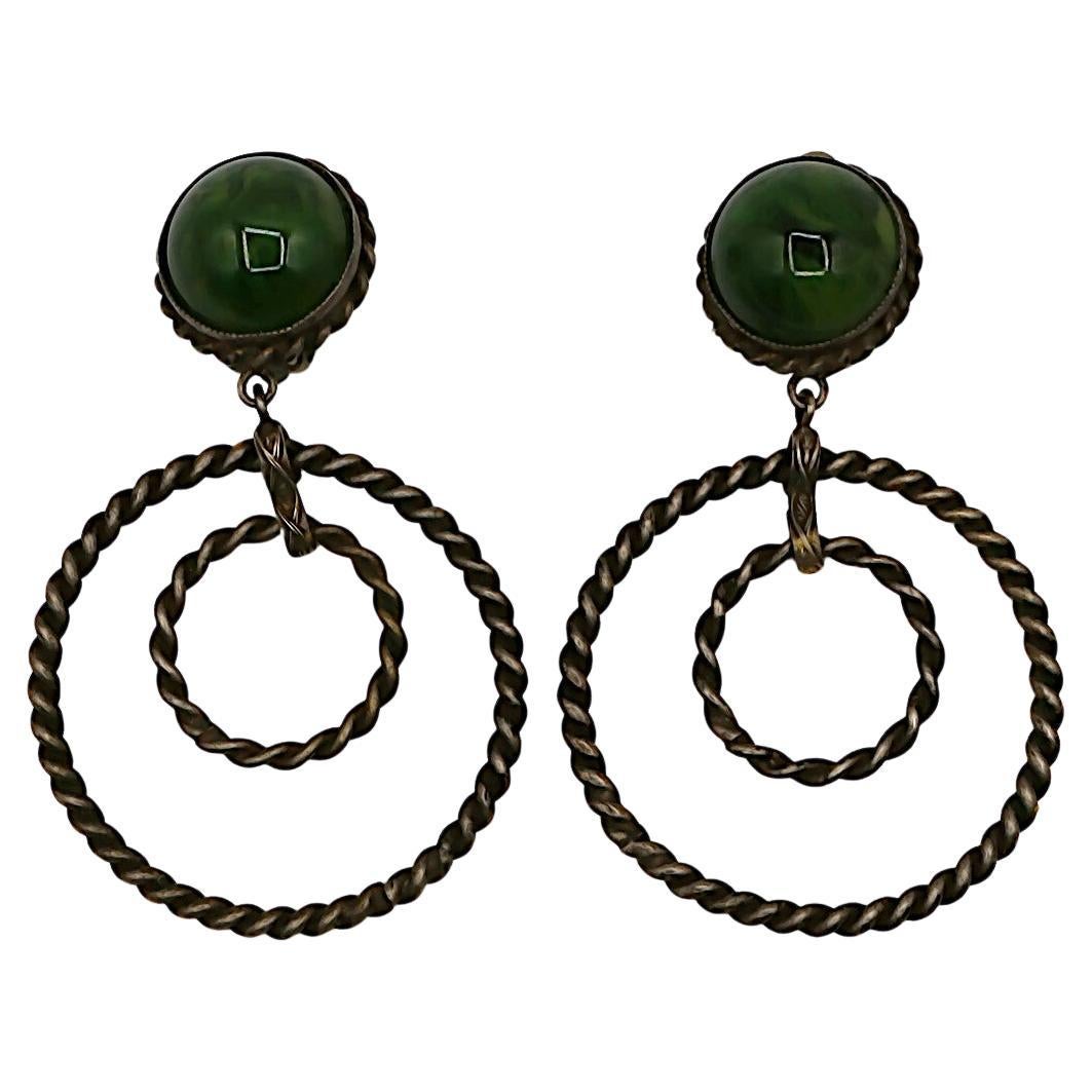 Yves Saint Laurent YSL Orecchini pendenti in resina verde con cabochon