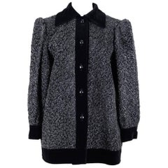 Yves Saint Laurent YSL Grey Faux Astrakhan Fur and Black Velvet Jacket, c. 1992