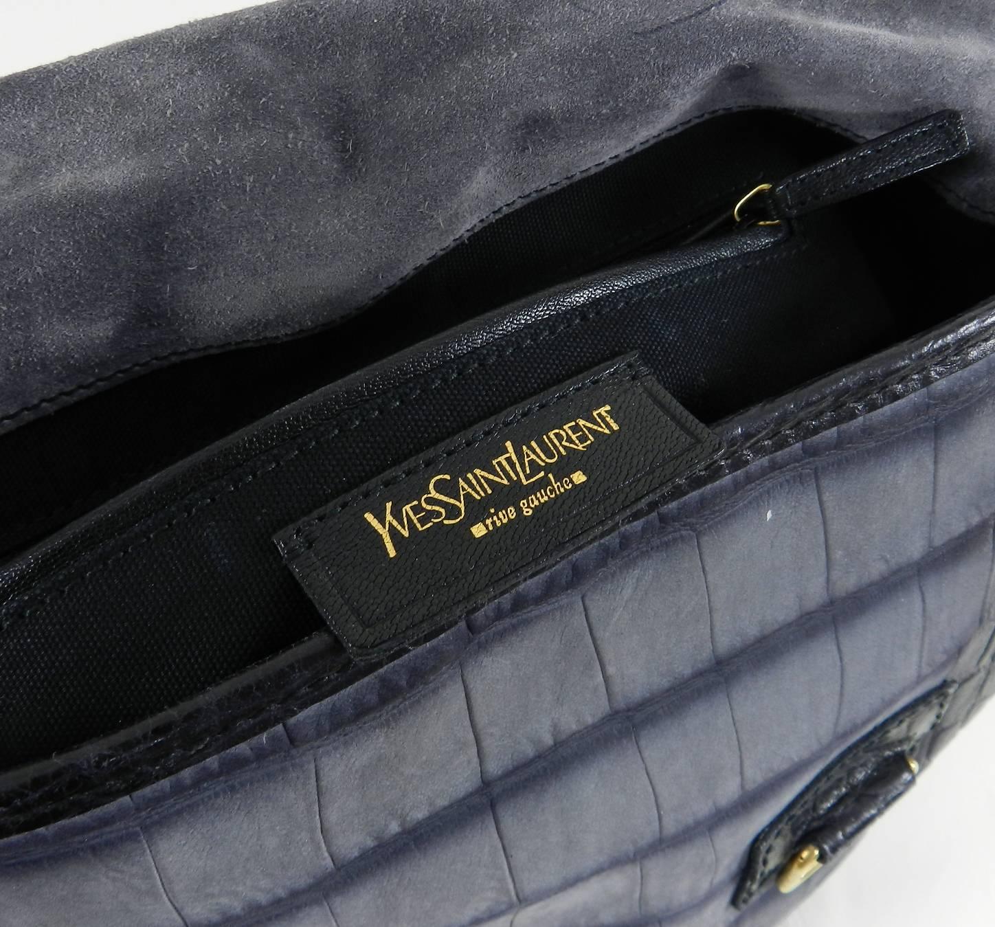Yves Saint Laurent YSL Grey Faux Crocodile Grained Shoulder Bag In Excellent Condition In Toronto, ON