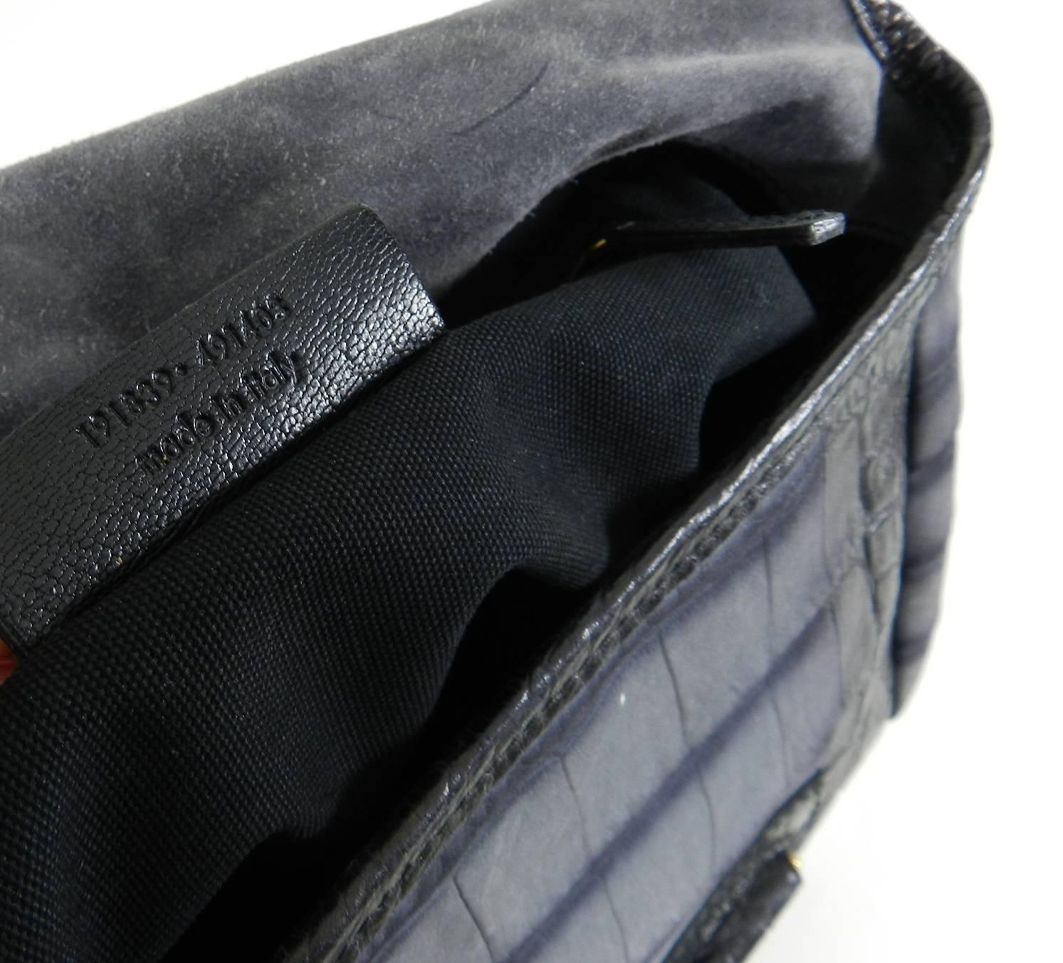 Women's Yves Saint Laurent YSL Grey Faux Crocodile Grained Shoulder Bag